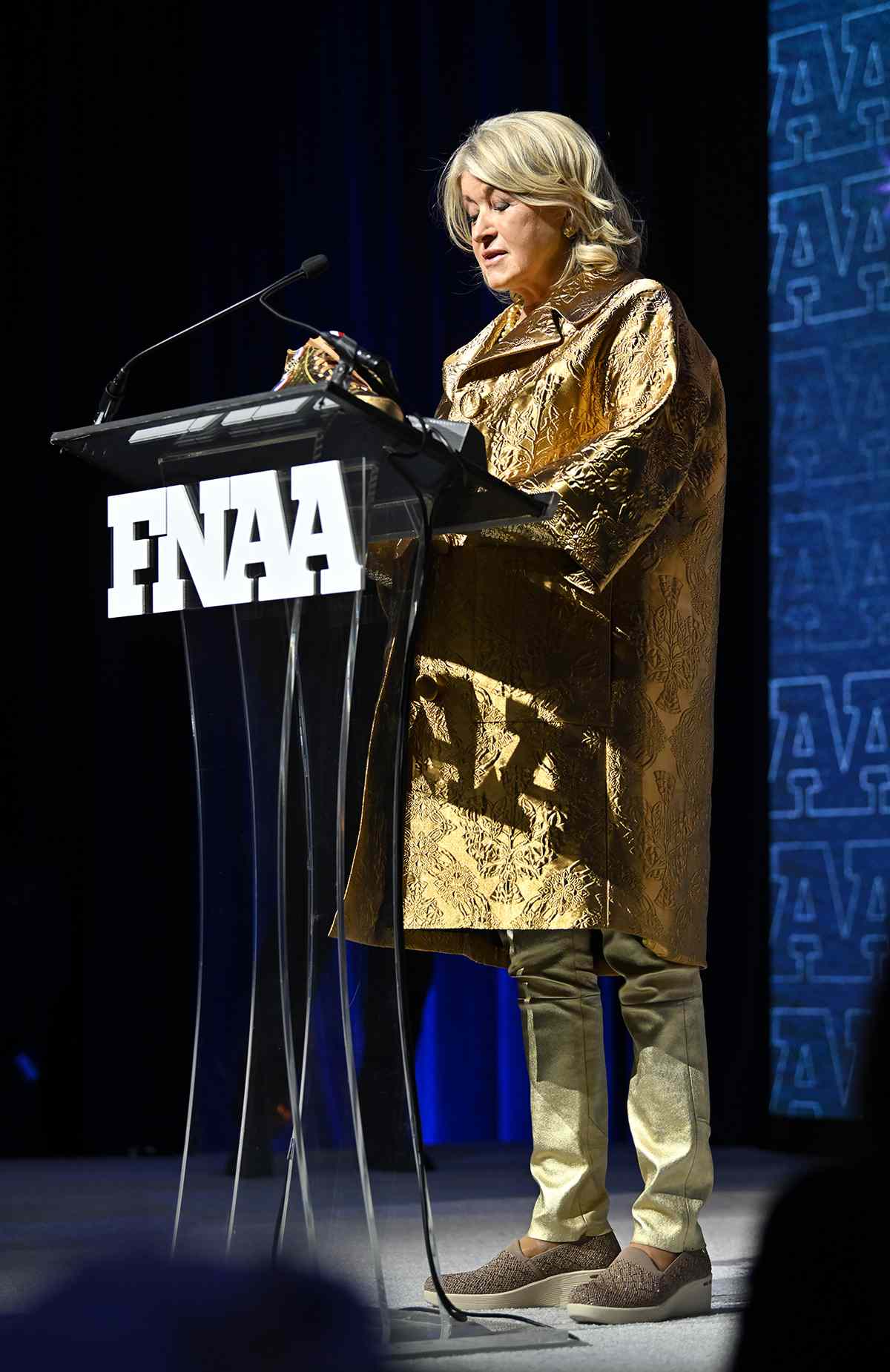 Martha Stewart speaks onstage during the Footwear News Achievement Awards (FNAAs) 2024 at Cipriani South Street on December 04, 2024 in New York City.