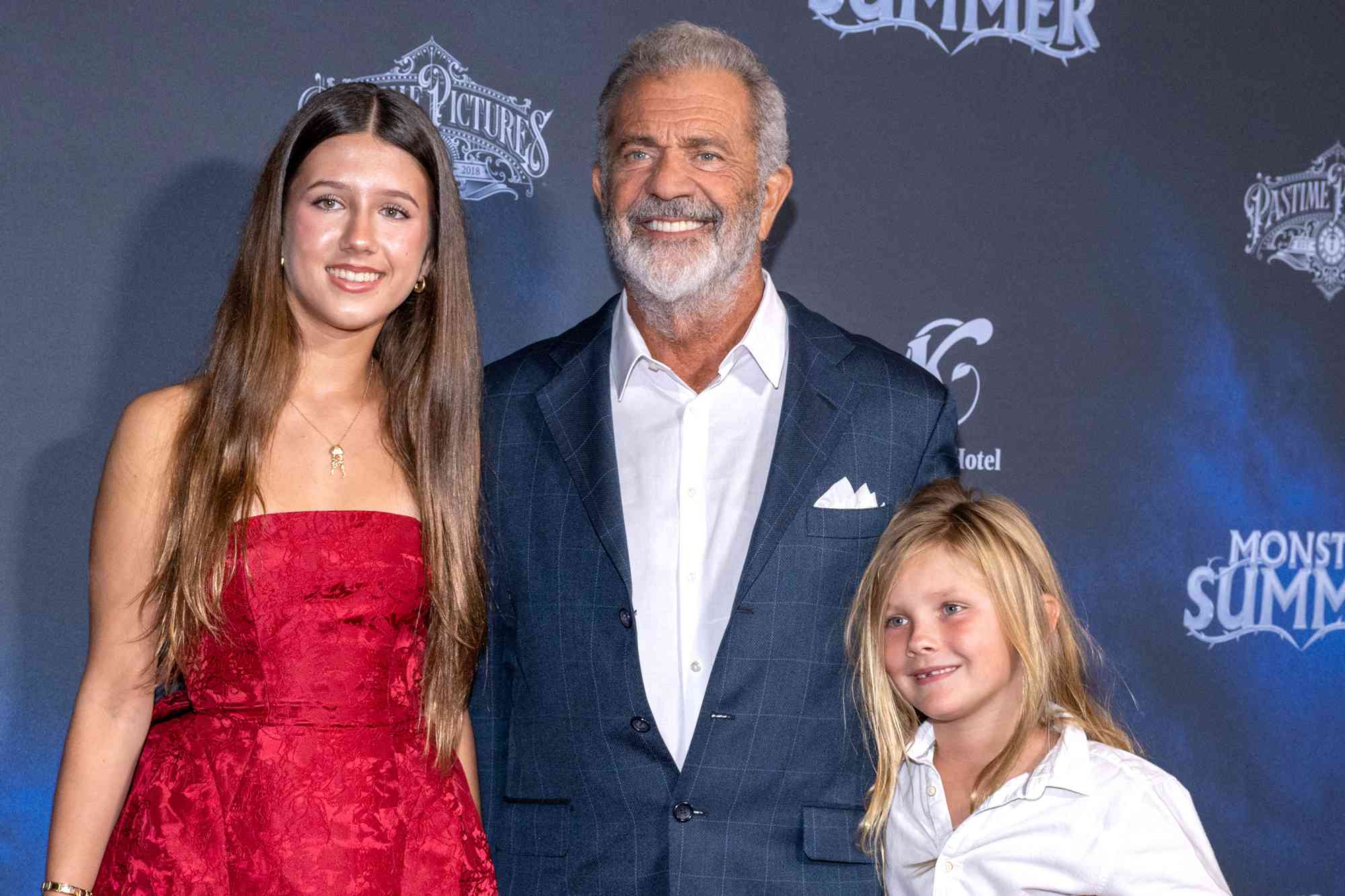 Actor Mel Gibson and his children Lucia Gibson (L) and Lars Gibson