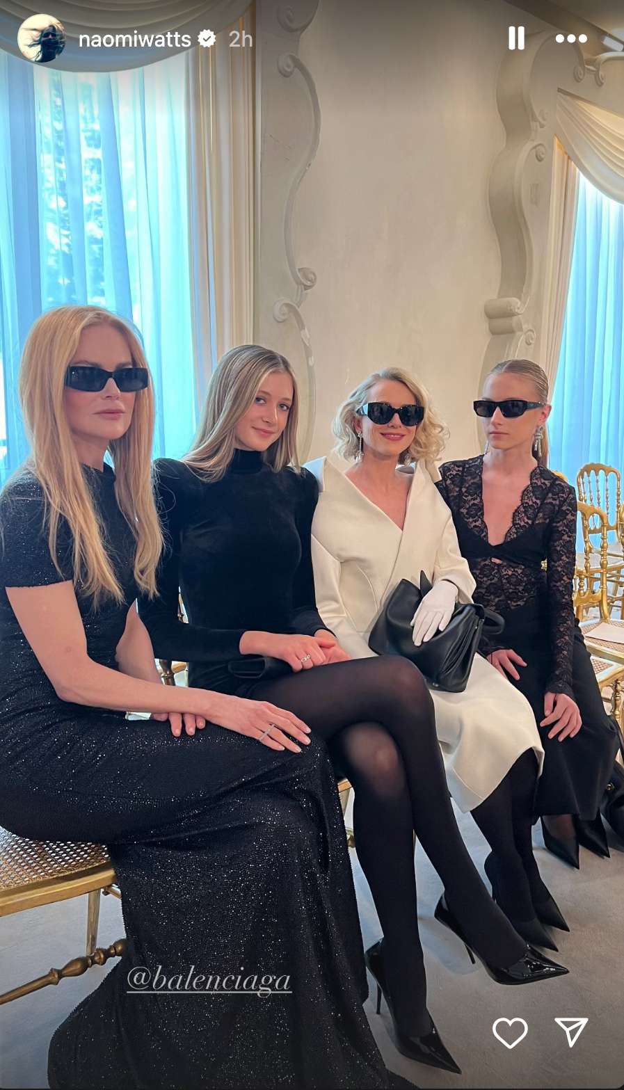 Naomi Watts, Nicole Kidman and daughters at Balenciaga.