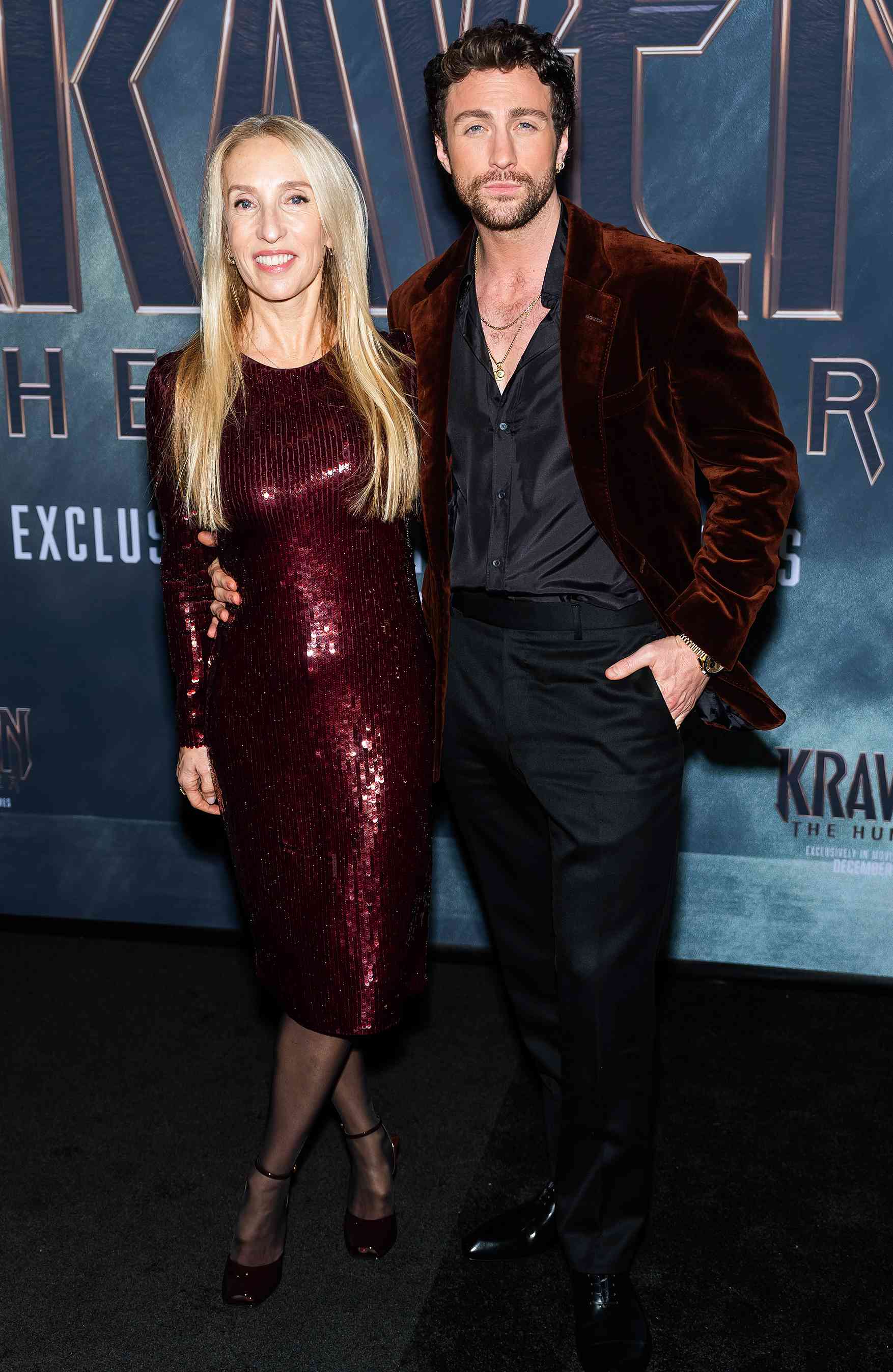 Sam Taylor-Johnson and Aaron Taylor-Johnson attend the "Kraven The Hunter" New York Premiere