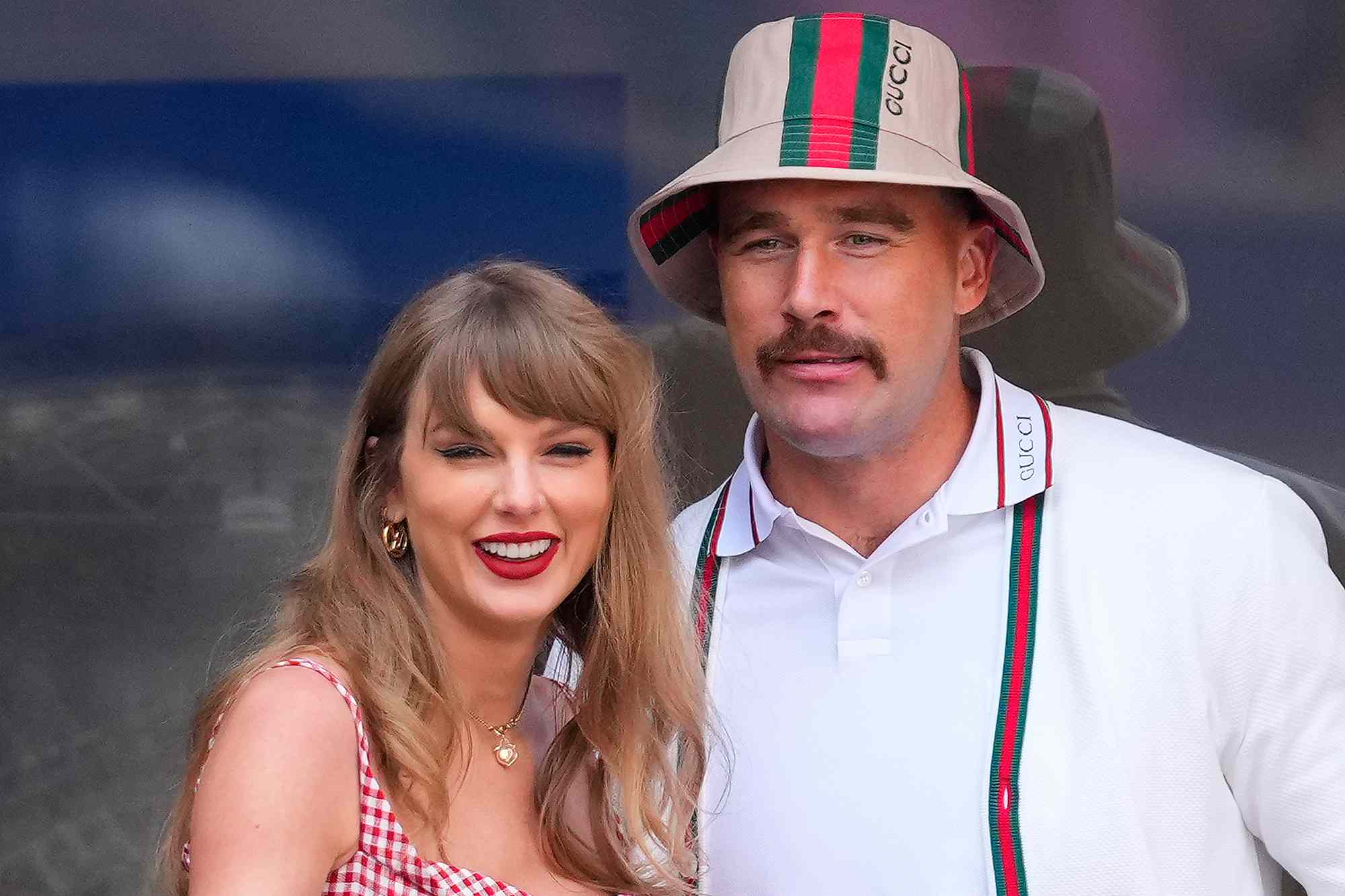 NEW YORK, NEW YORK - SEPTEMBER 08: Taylor Swift and Travis Kelce are seen at the Men's Final between Fritz and Sinner at the 2024 US Open Tennis Championships on September 08, 2024 in New York City.