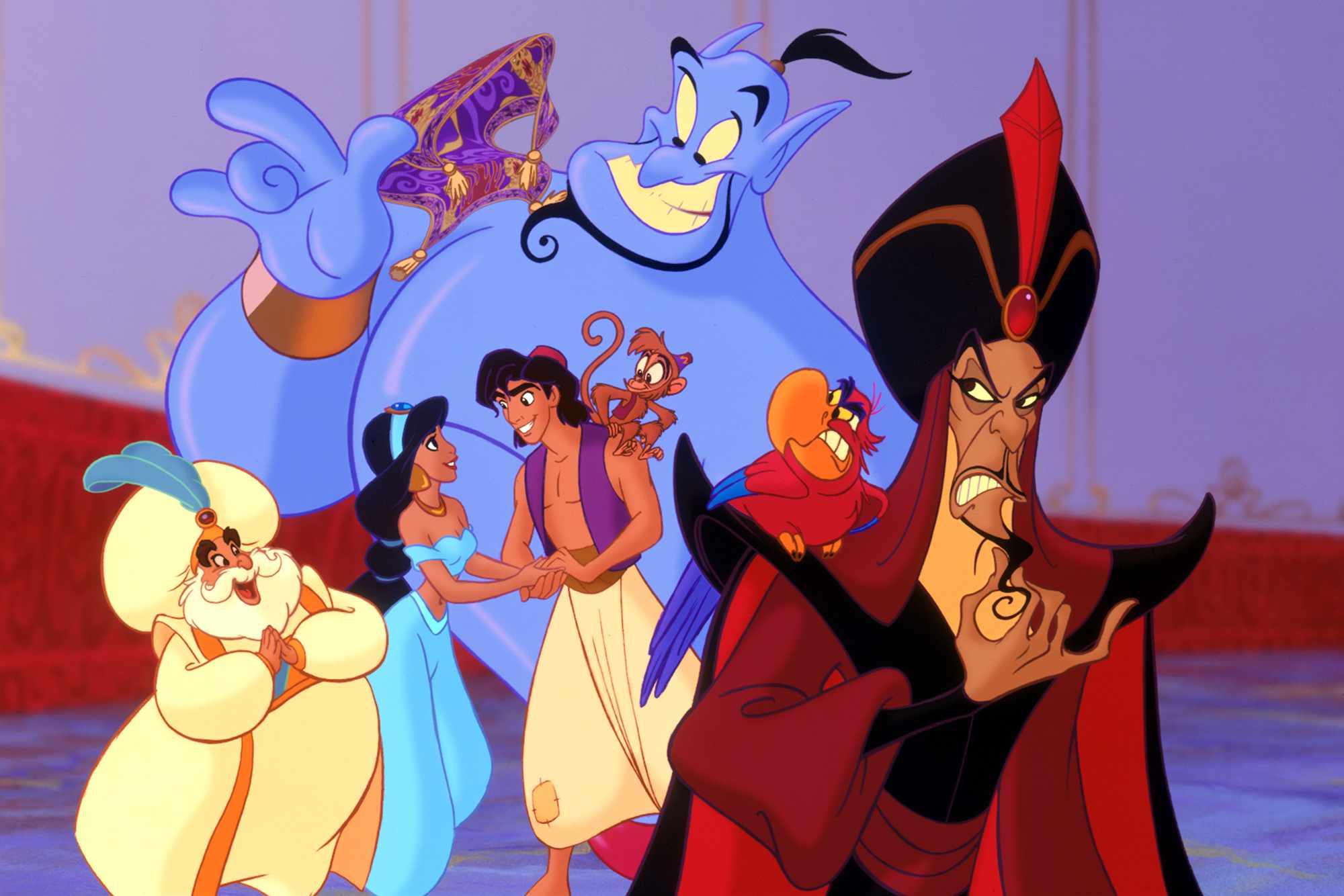 ALADDIN, Sultan, Genie, Jasmine, Aladdin, Abu, Iago, Jafar, 1992.