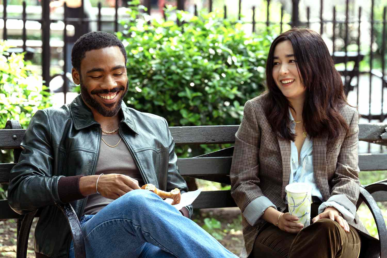 Donald Glover as John Smith and Maya Erskine as Jane Smith in Amazon Studios' series 'Mr. and Mrs. Smith' (2024). 