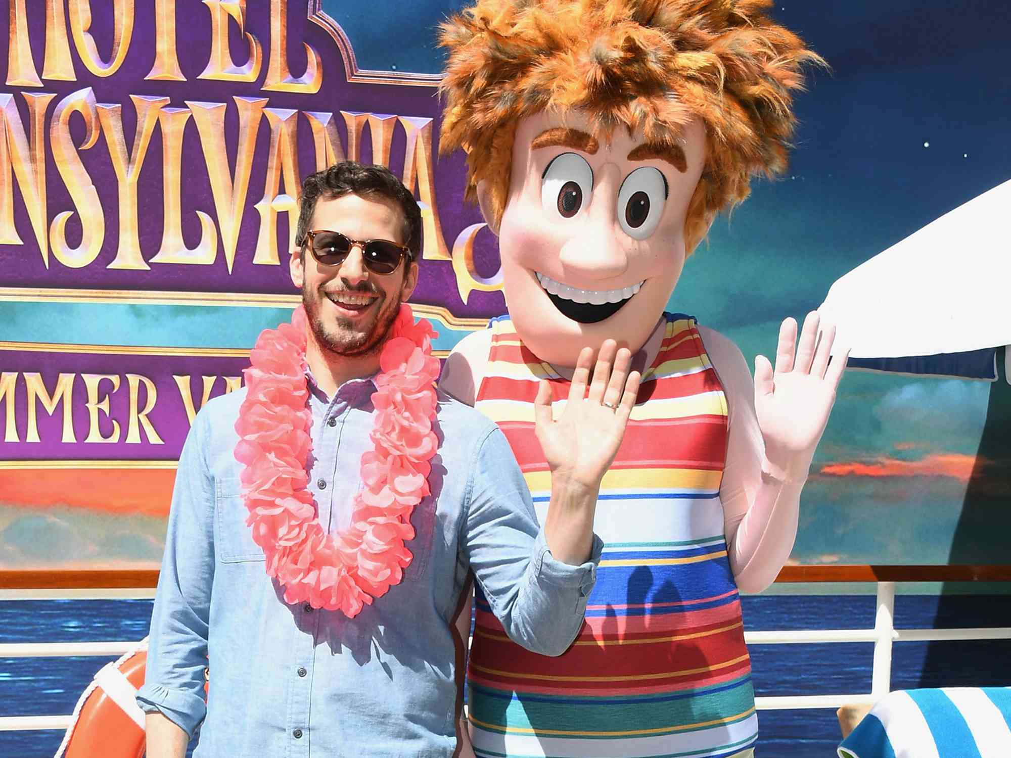 Andy Samberg poses at the photo call For Sony Pictures' "Hotel Transylvania 3: Summer Vacation" at Sony Pictures Studios on April 11, 2018 in Culver City, California