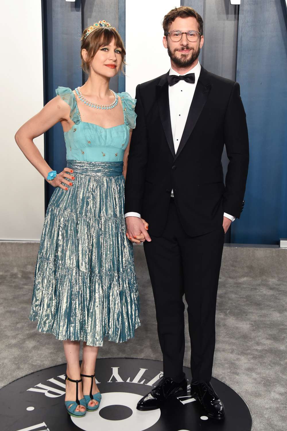 Joanna Newsom and Andy Samberg attend the 2020 Vanity Fair Oscar Party at Wallis Annenberg Center for the Performing Arts on February 09, 2020 in Beverly Hills, California.