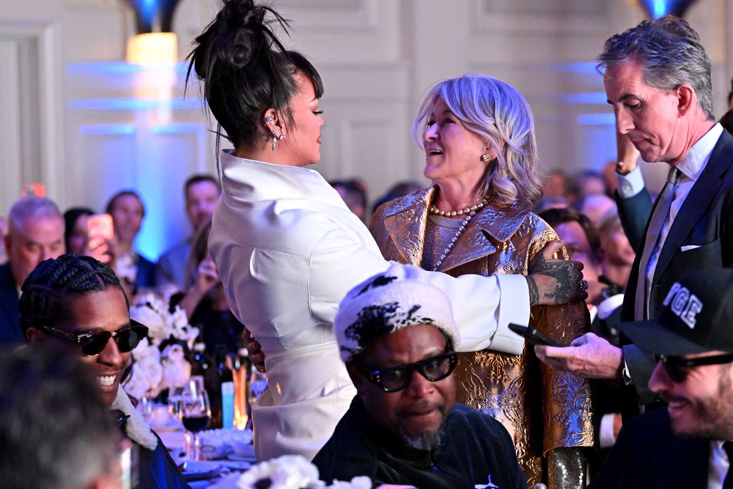 Rihanna and Martha Stewart attend the Footwear News Achievement Awards (FNAAs) 2024 at Cipriani South Street on December 04, 2024 in New York City.