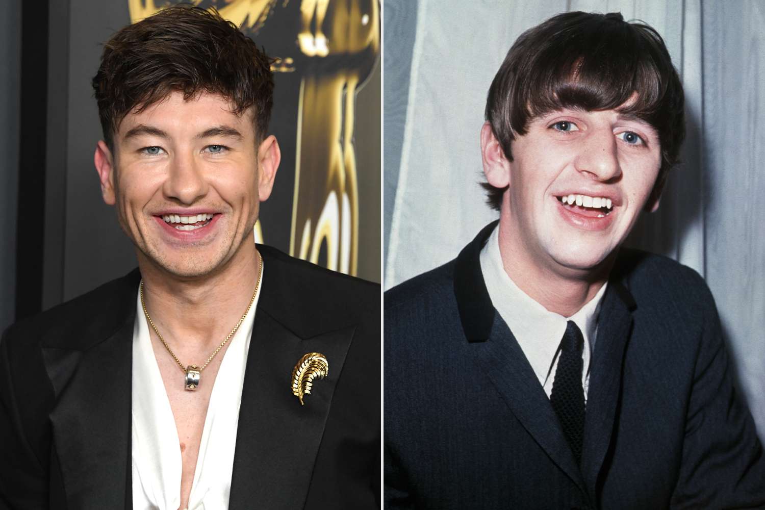 (L): Barry Keoghan arrives at the 2024 Governors Awards at Dolby Theatre on Nov. 17, 2024, in Hollywood, Calif. ; (R): The Beatles' member Ringo Starr poses for a portrait in 1963 in London.