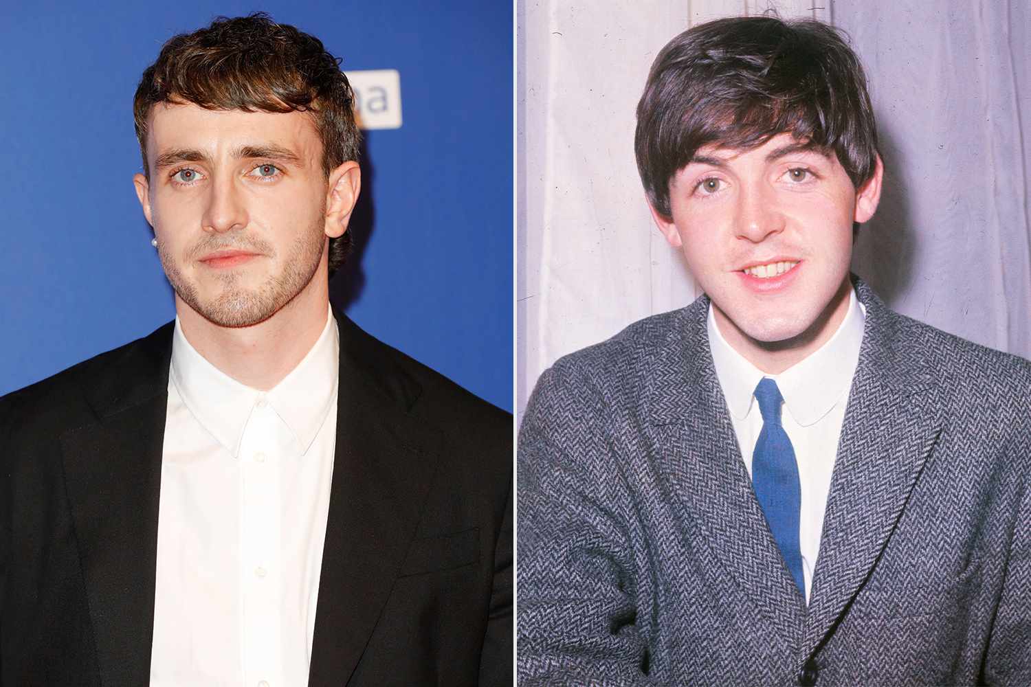 (L): Paul Mescal attends the British Independent Film Awards 2022 at Old Billingsgate on Dec. 4, 2022 in London ; (R): The Beatles' bassist Paul McCartney poses for a portrait in 1963 in London.