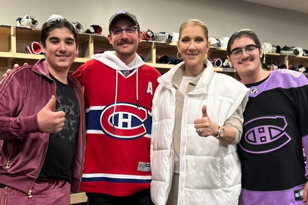 Celine Dion and her 3 sons go to a hockey game together