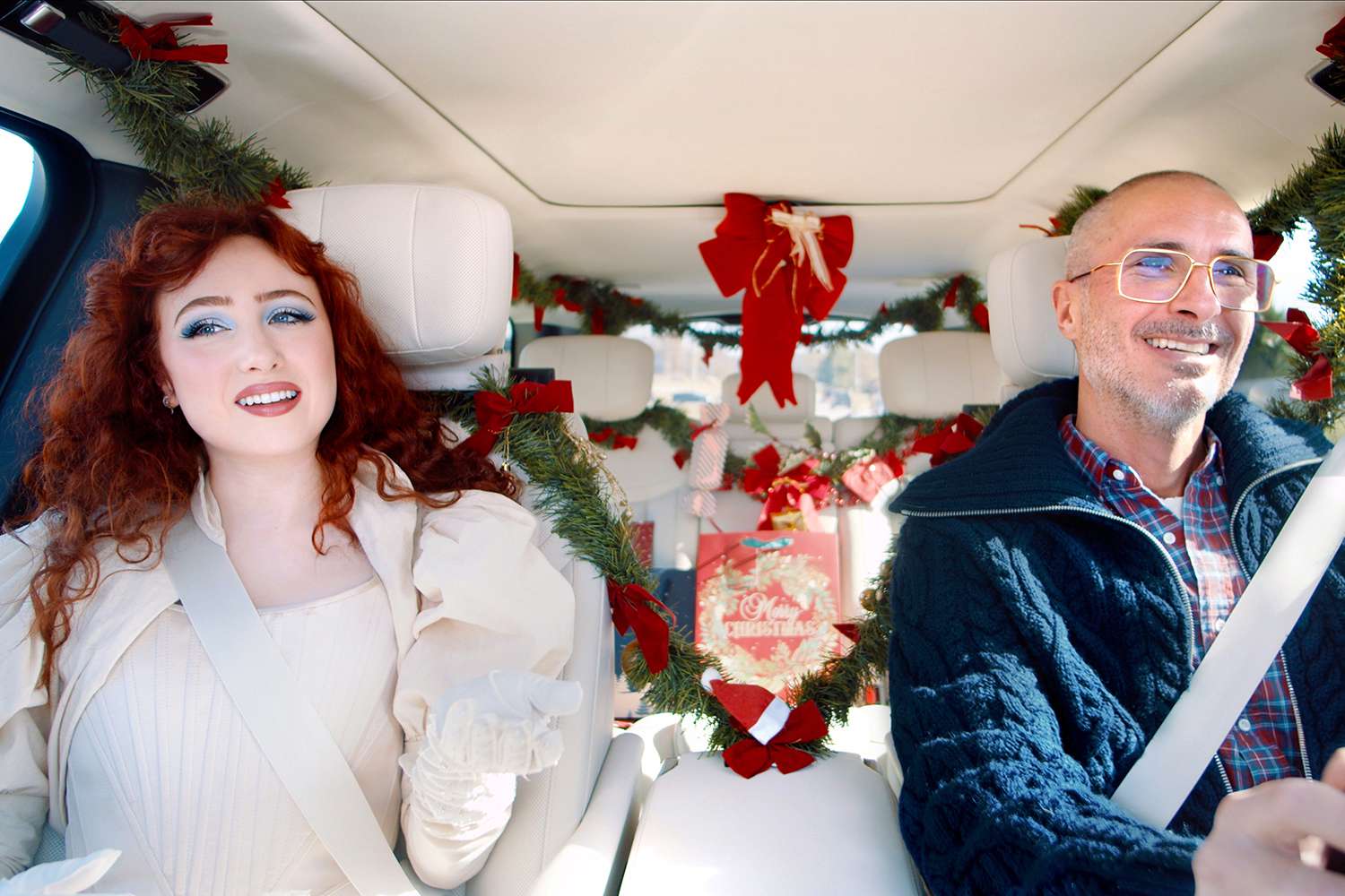 Chappell Roan and Zane Lowe in "A Carpool Karaoke Christmas,"