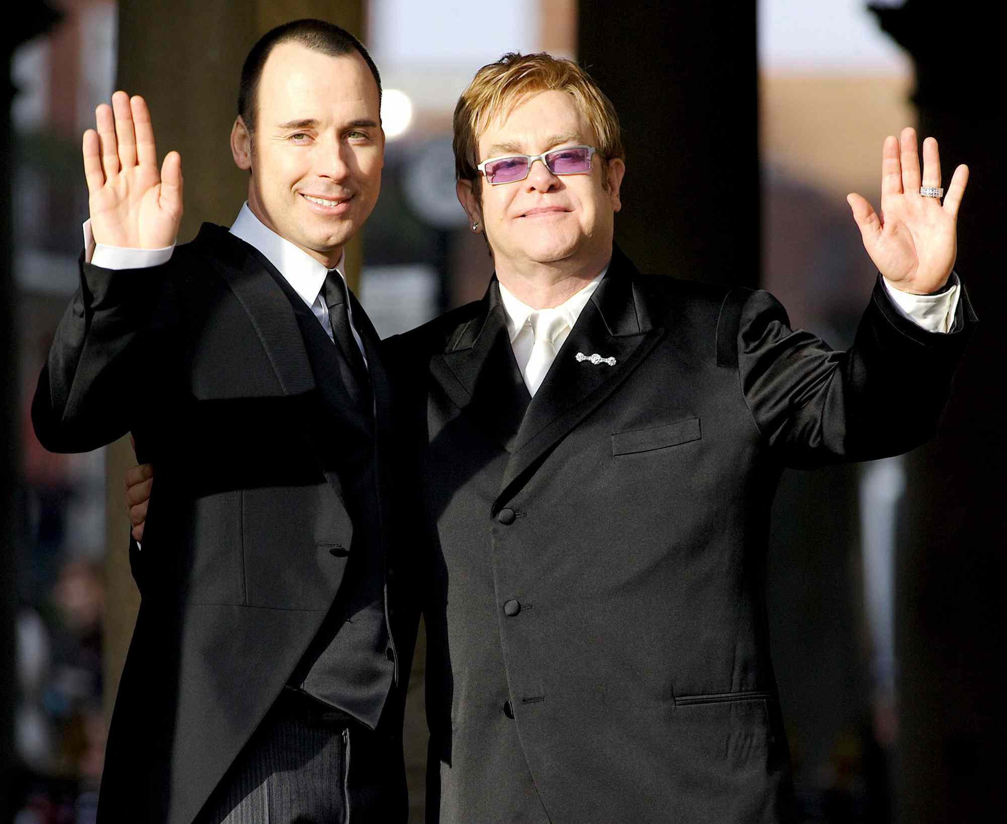 David Furnish and Sir Elton John during Sir Elton John and David Furnish's Civil Partnership Ceremony - Departures at the Windsor Guildhall in Windsor, United Kingdom