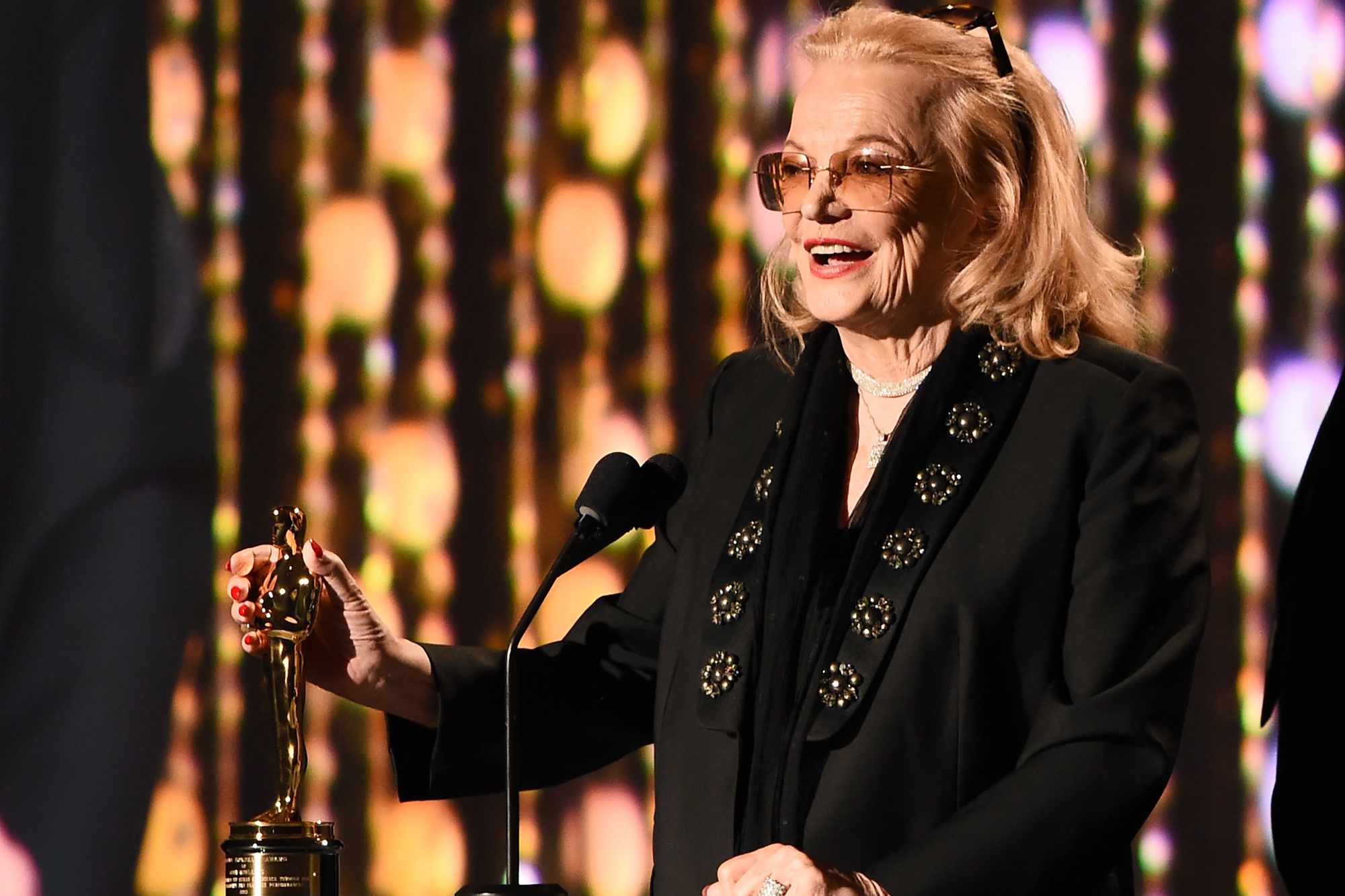 Actress Gena Rowlands accepts her honoary Oscar award during the 7th annual Governors Awards ceremony presented by the Board of Governors of the Academy of Motion Picture Arts and Sciences at the Hollywood & Highland Center in Hollywood, California on November 14, 2015.