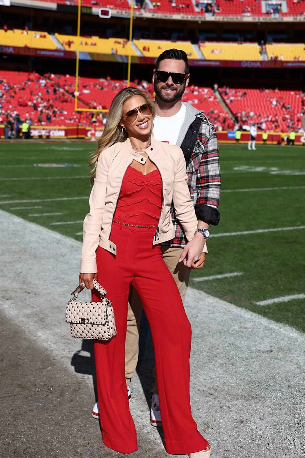 Gracie Hunt with boyfriend Cody Keith at a Kansas City Chiefs football game on November 10, 2024 at Arrowhead Stadium in Kansas City, Missouri.