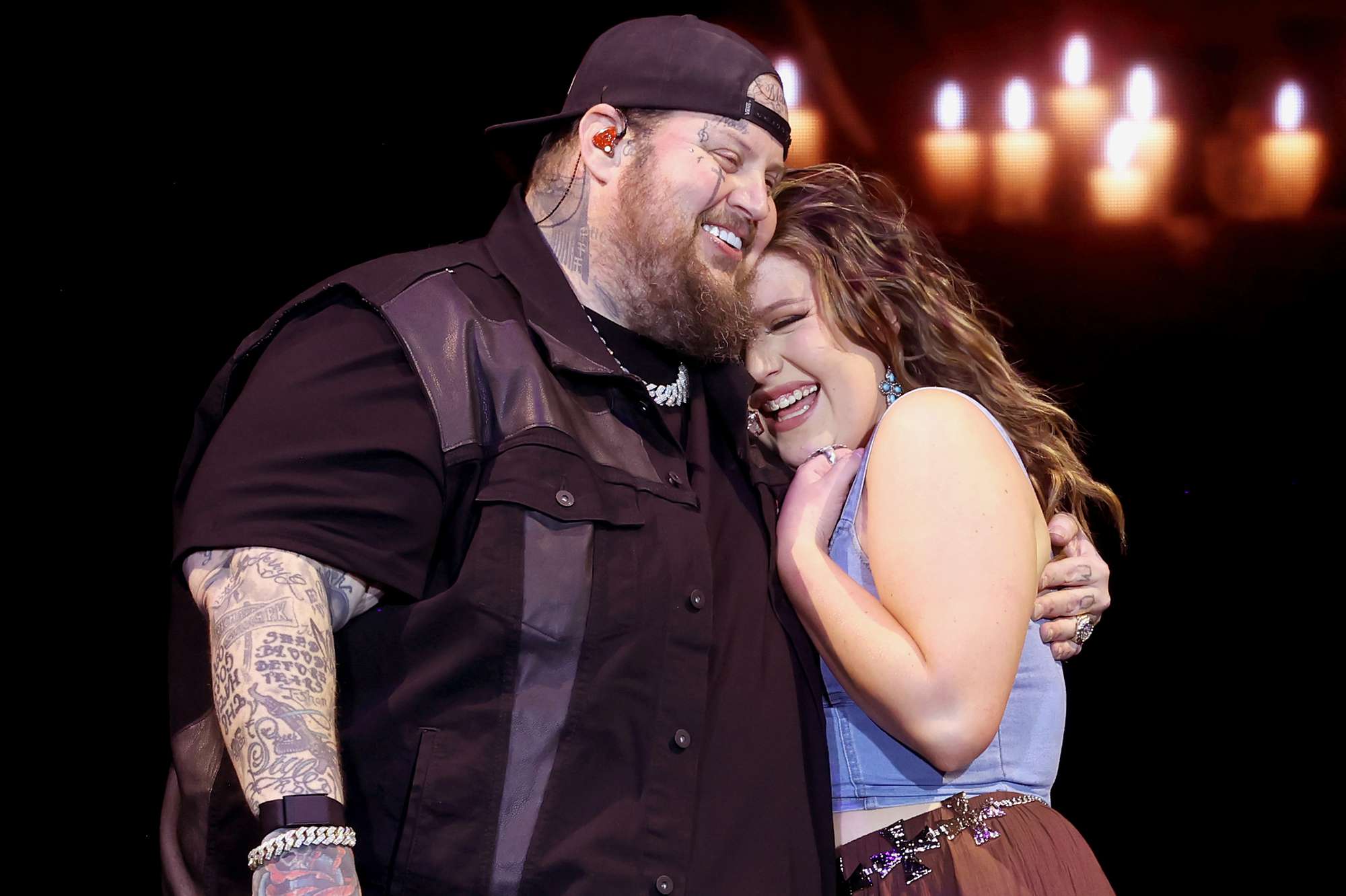 Jelly Roll, Bailee Ann and Bunnie Xo are seen at the T-Mobile Mane Stage during the 2024 Stagecoach Festival at Empire Polo Club on April 26, 2024 in Indio, California.