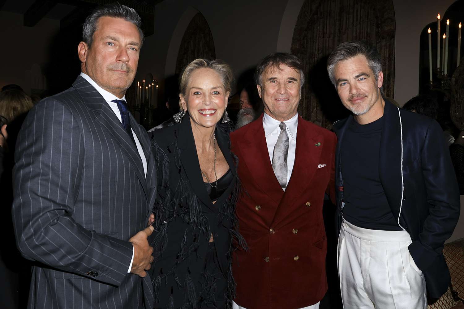 Jon Hamm, Sharon Stone, Brunello Cucinelli, Chris Pine at the Brunello Cucinelli Dinner