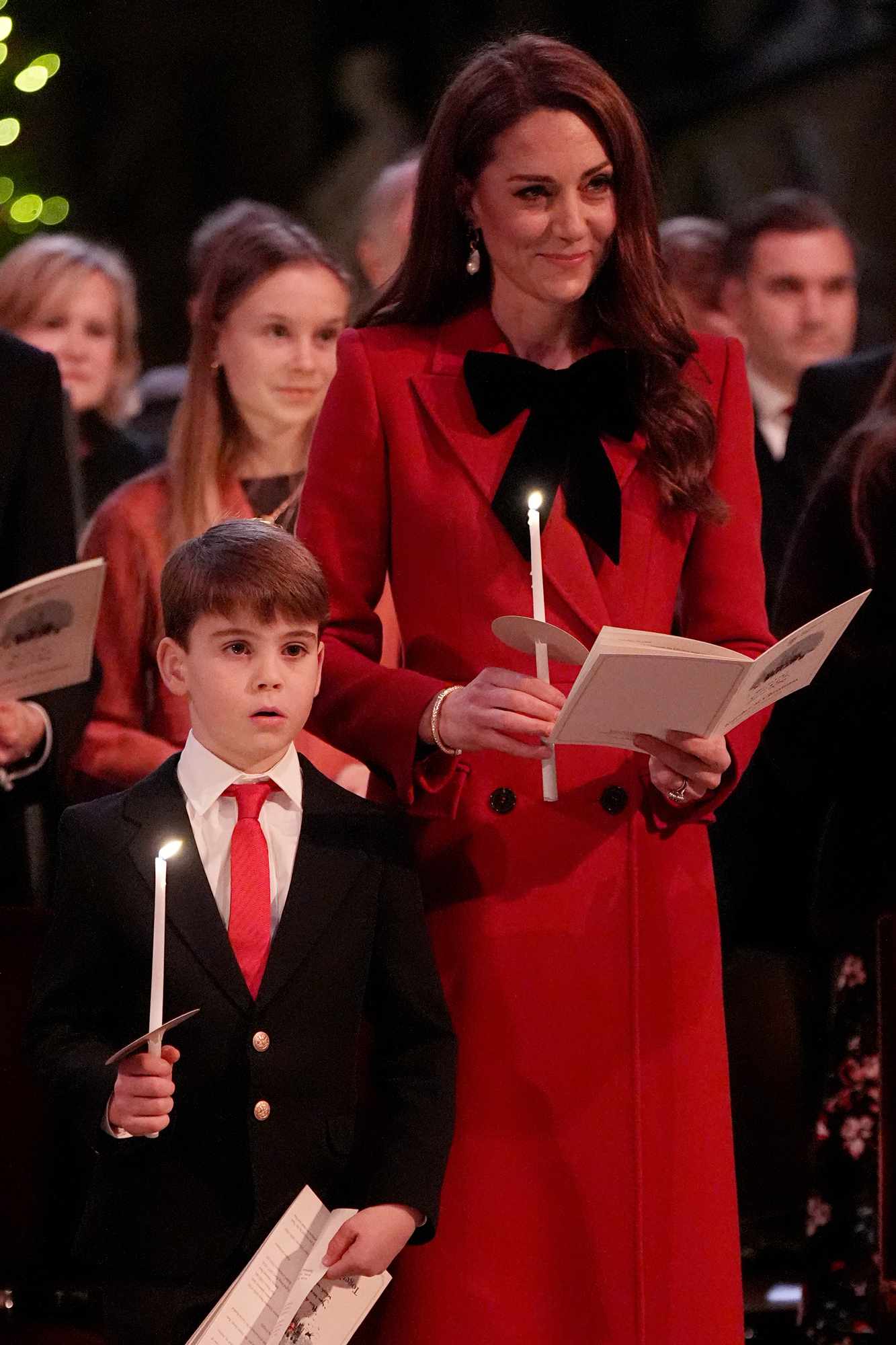 Prince Louis and Catherine, Princess of Wales during the 'Together At Christmas' Carol Service at Westminster Abbey on December 6, 2024 in London, England.