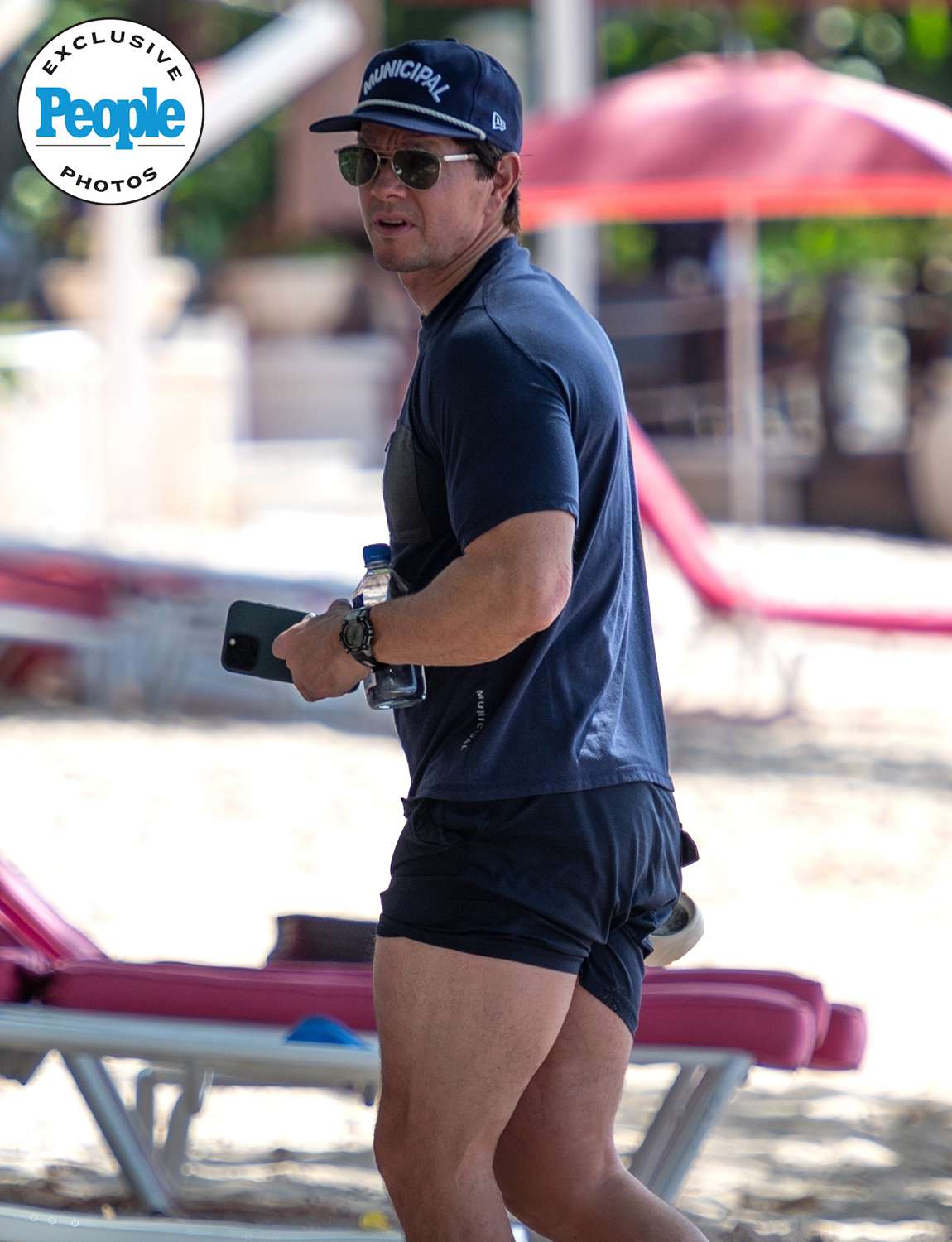 A Shirtless and RIPPED Mark Wahlberg is spotted wearing on-trend short shorts at Sandy Lane Hotel during Barbados getaway 