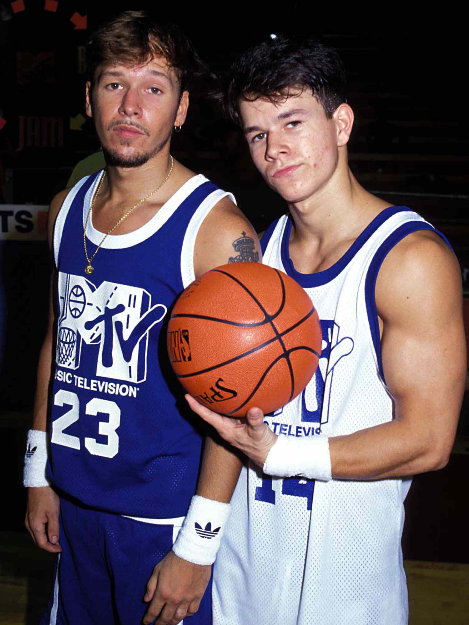 Donnie Wahlberg and Mark Wahlberg during 1991 MTV Rock 'n Jock Basketball in Los Angeles, California.