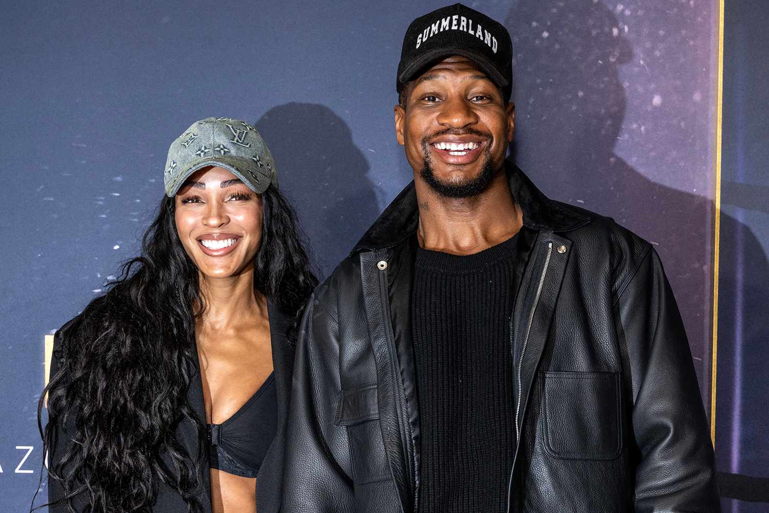 Actors Meagan Good (L) and Jonathan Majors attend the Los Angeles Premiere of Amazon MGM Studios' "The Fire Inside"