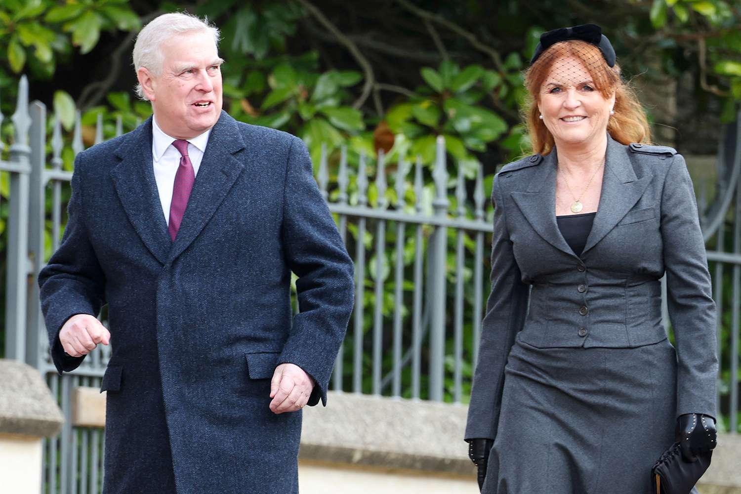 Prince Andrew, Duke of York and Sarah, Duchess of York arrive to attend a thanksgiving service for the life of King Constantine of the Hellenes, at St George's Chapel at Windsor Castle