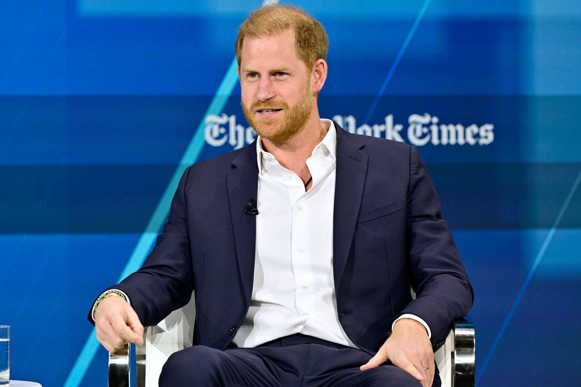 Prince Harry, Duke of Sussex, speaks onstage during The New York Times Dealbook Summit 2024 at Jazz at Lincoln Center on December 04, 2024 in New York City. 