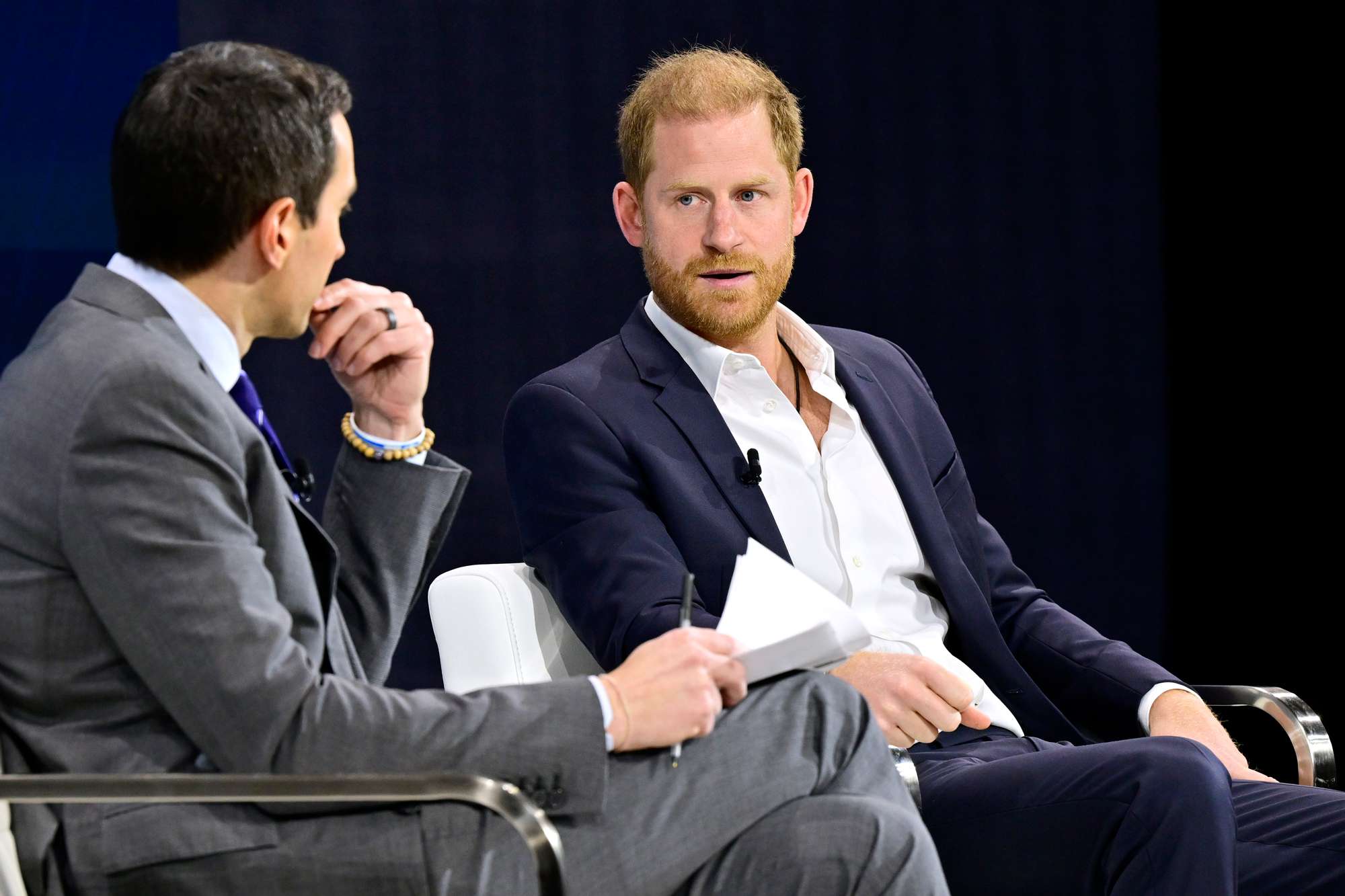 Prince Harry, Duke of Sussex, speaks onstage during The New York Times Dealbook Summit 2024 at Jazz at Lincoln Center on December 04, 2024 in New York City.