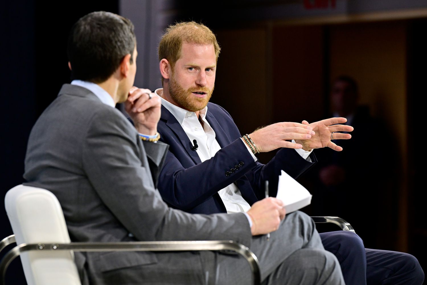 Prince Harry, The Duke of Sussex, speaks during the New York Times annual DealBook summit at Jazz at Lincoln Center on December 04, 2024 in New York City.