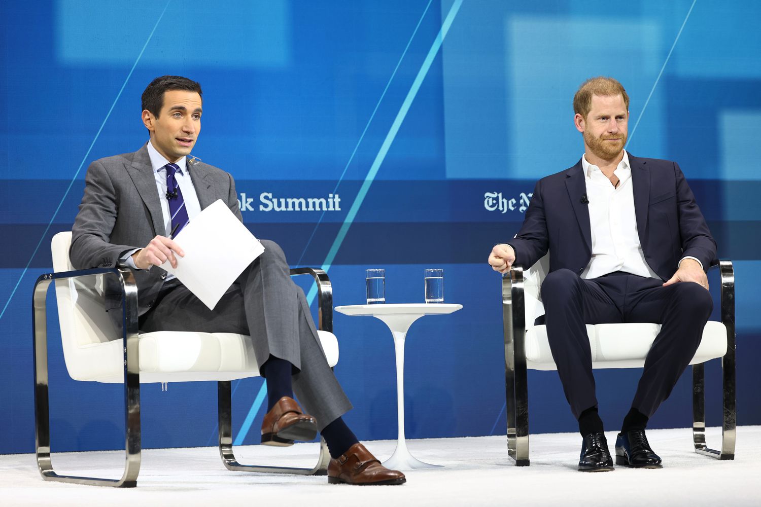 Prince Harry, The Duke of Sussex, speaks during the New York Times annual DealBook summit at Jazz at Lincoln Center on December 04, 2024 in New York City.