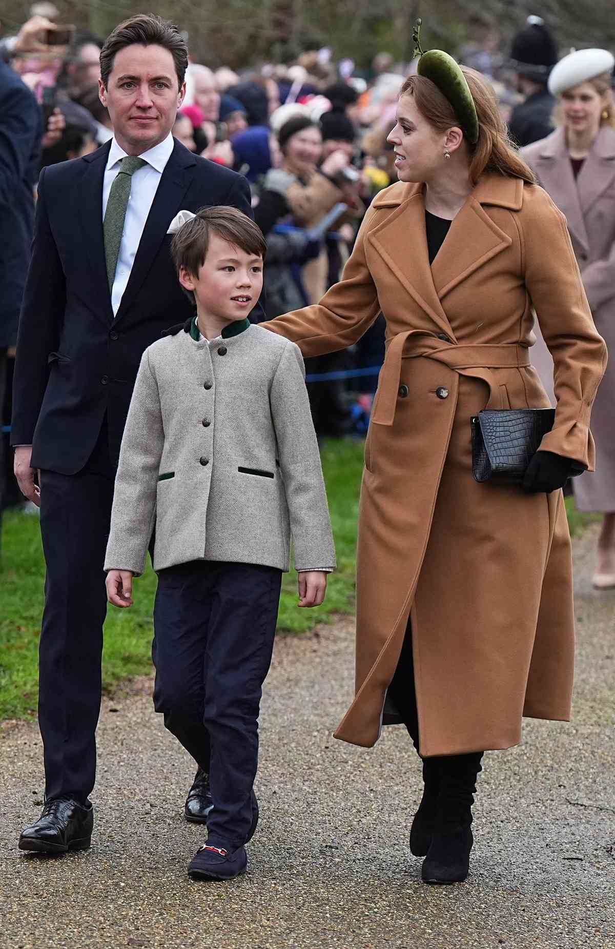 Princess Beatrice, Edoardo Mapelli Mozzi and Christopher Woolf attending the Christmas Day morning church service at St Mary Magdalene Church in Sandringham