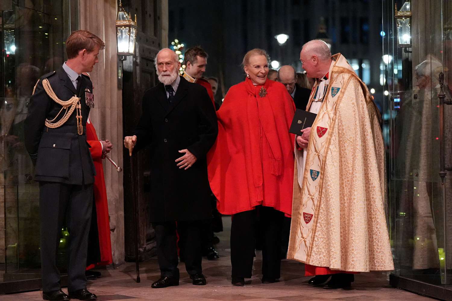 Britain's Prince Michael of Kent and Britain's Princess Michael of Kent arrive to attend the "Together At Christmas" Carol Service" at Westminster Abbey in London on December 6, 2024.