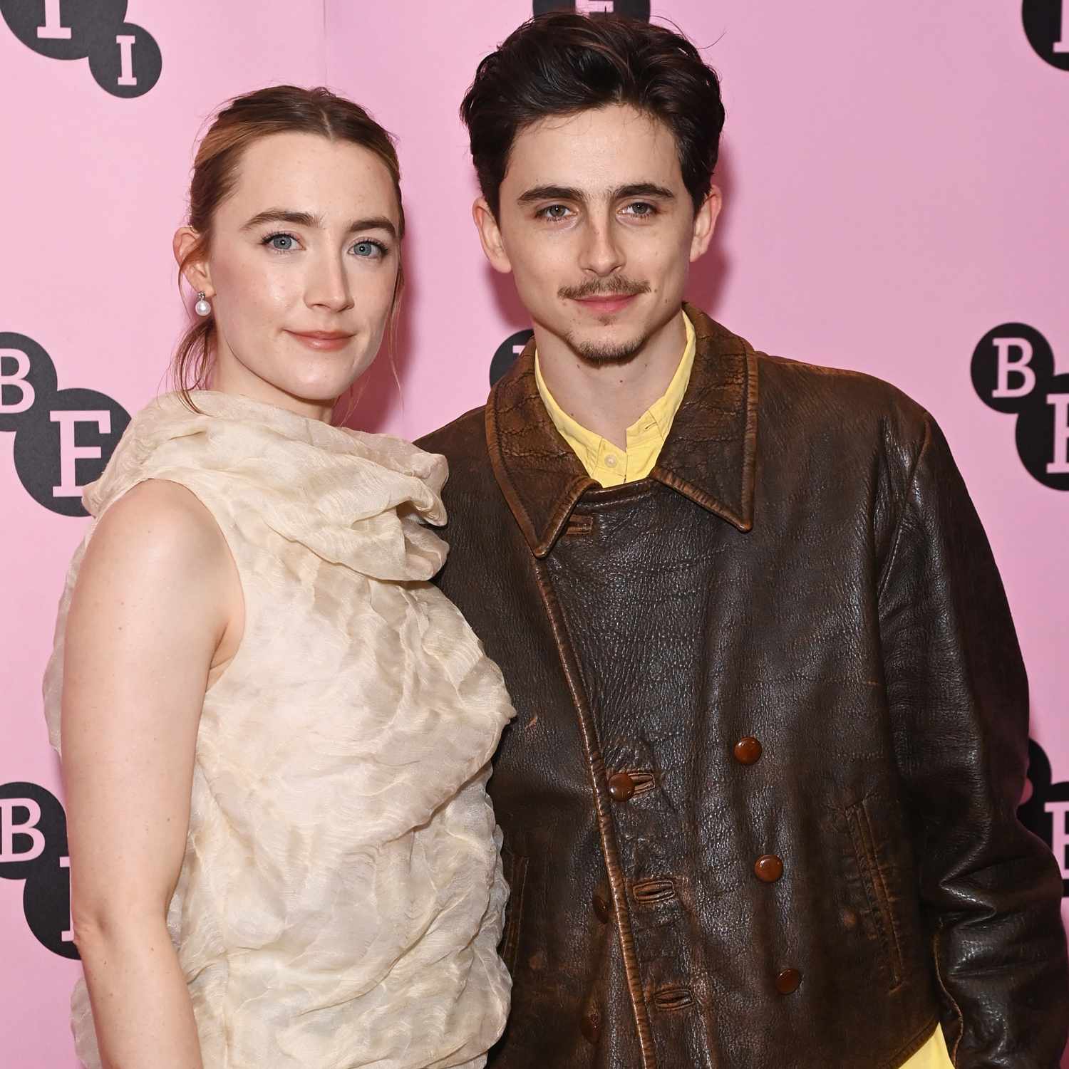 Saoirse Ronan and Timothee Chalamet pose ahead of an In Conversation at BFI Southbank on December 