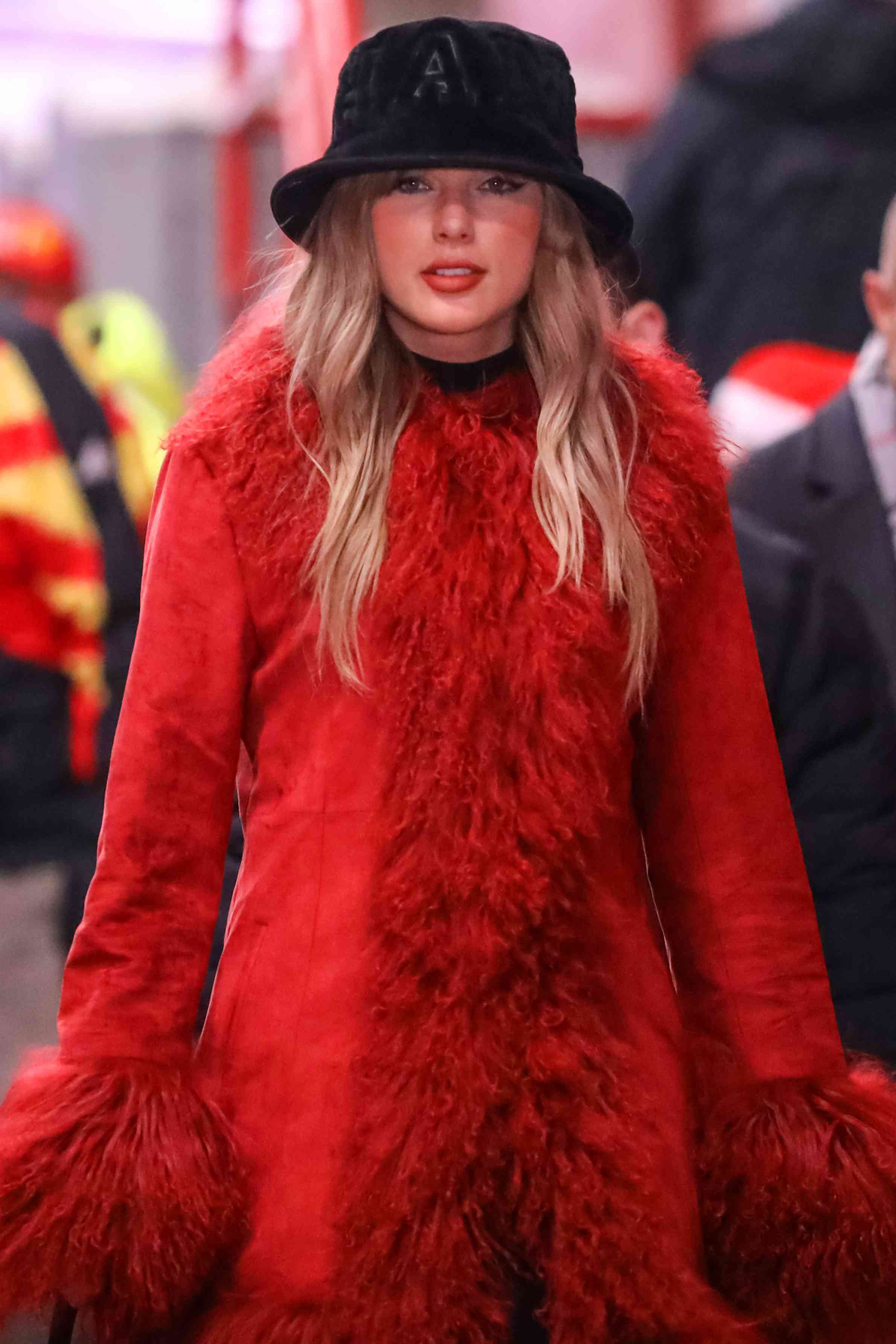 Taylor Swift arrives at the stadium before an NFL game between the Houston Texans and Kansas City Chiefs on December 21, 2024 at GEHA Field at Arrowhead Stadium in Kansas City, MO.