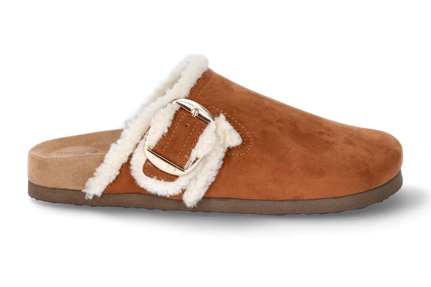 Time and Tru Women's Faux Shearling Cozy Buckle Clogs