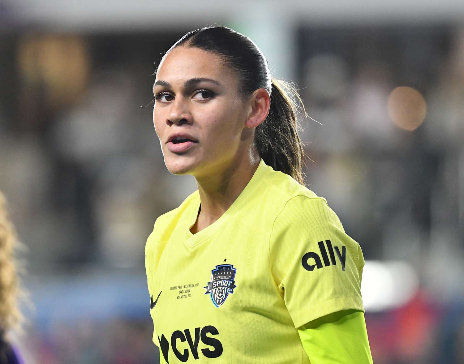 Trinity Rodman #2 of Washington Spirit looks on during the NWSL Championship game between Orlando Pride and Washington Spirit at CPKC Stadium on November 23, 2024 in Kansas City, Missouri.