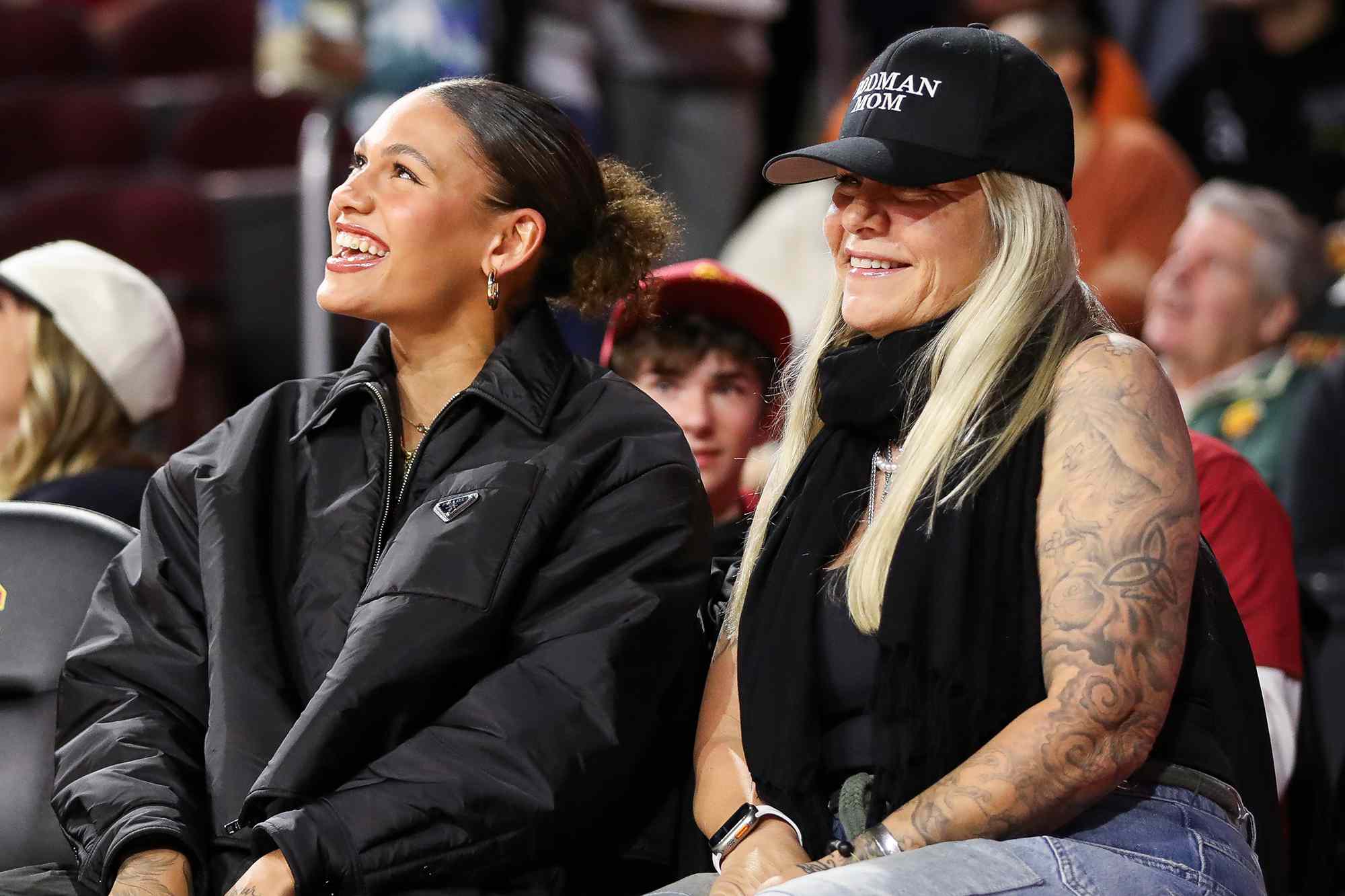 Trinity Rodman and Michelle Moyer attend the game between the USC Trojans on January 03, 2024 in Los Angeles, California. 