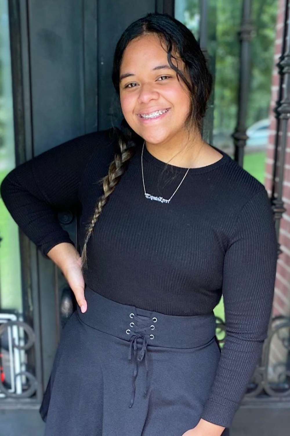 Taysia Tagovailoa smiles before her first day of senior year of high school in August 2021 in Alabama.