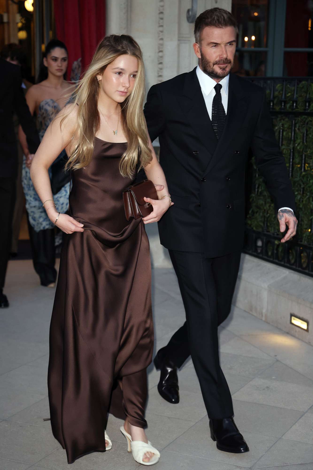 David Beckham and Harper Beckham leaving their hotel to head to the Victoria Beckham show