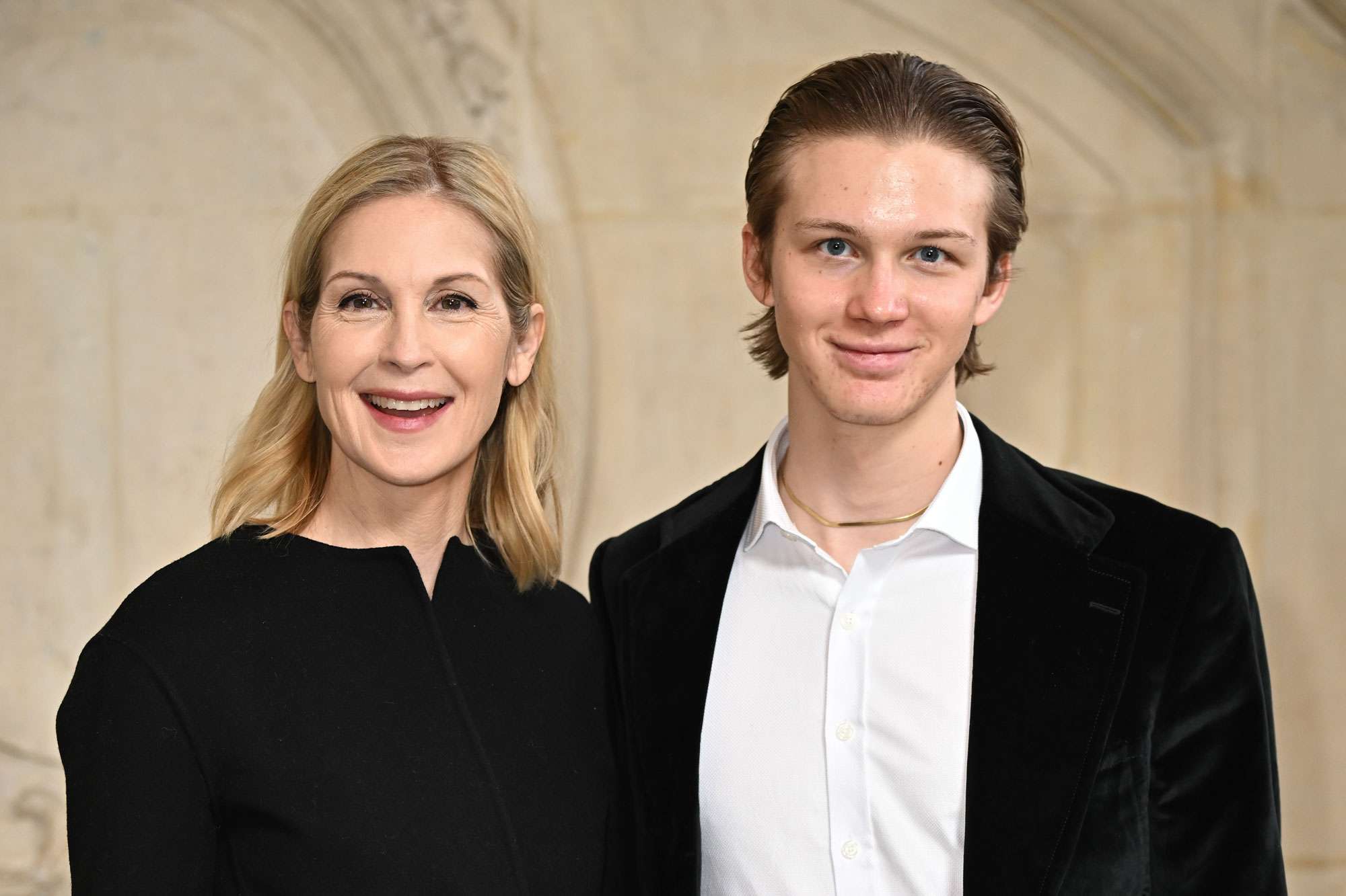 Kelly Rutherford and Hermes Gustaf Daniel Giersch attend the Christian Dior Haute Couture Spring-Summer 2025 show as part of Paris Fashion Week on January 27, 2025 in Paris, France