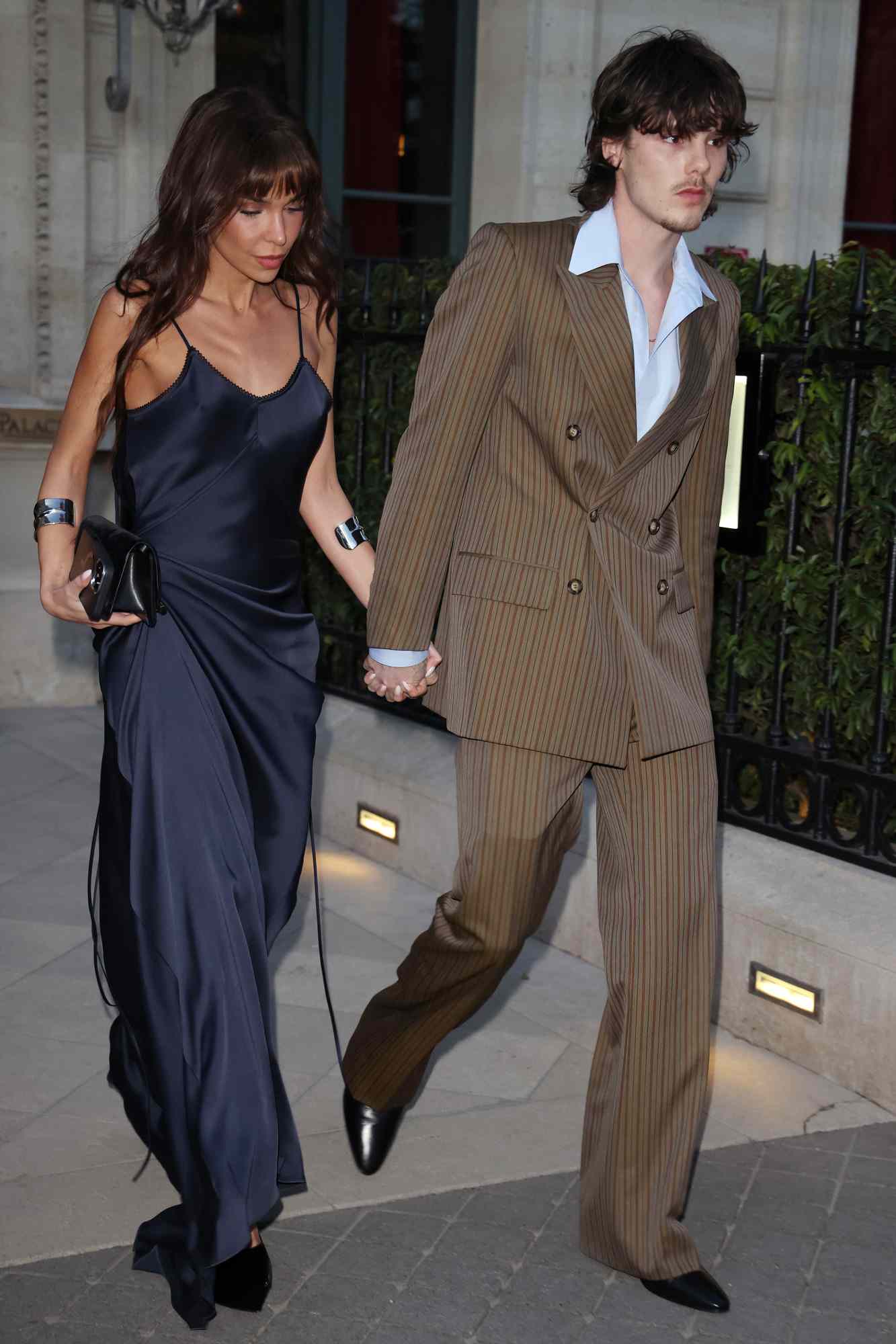 Jackie Apostel and Cruz Beckham leaving their hotel to head to the Victoria Beckham show during the Womenswear Fall/Winter 2025/2026