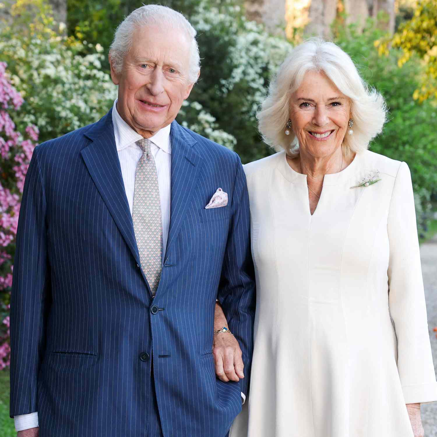 King Charles III and Queen Camilla pose for a portrait at Villa Wolkonsky in Rome, Italy. Ahead of the 20th Wedding Anniversary of Their Majesties, King Charles III and Queen Camilla on Wednesday 9th April