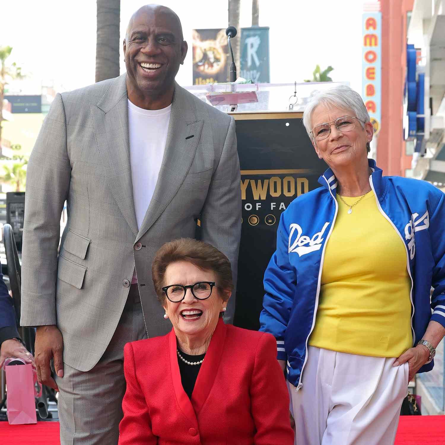 Magic Johnson, Billie Jean King and Jamie Lee Curtis attend the Hollywood Walk of Fame Star