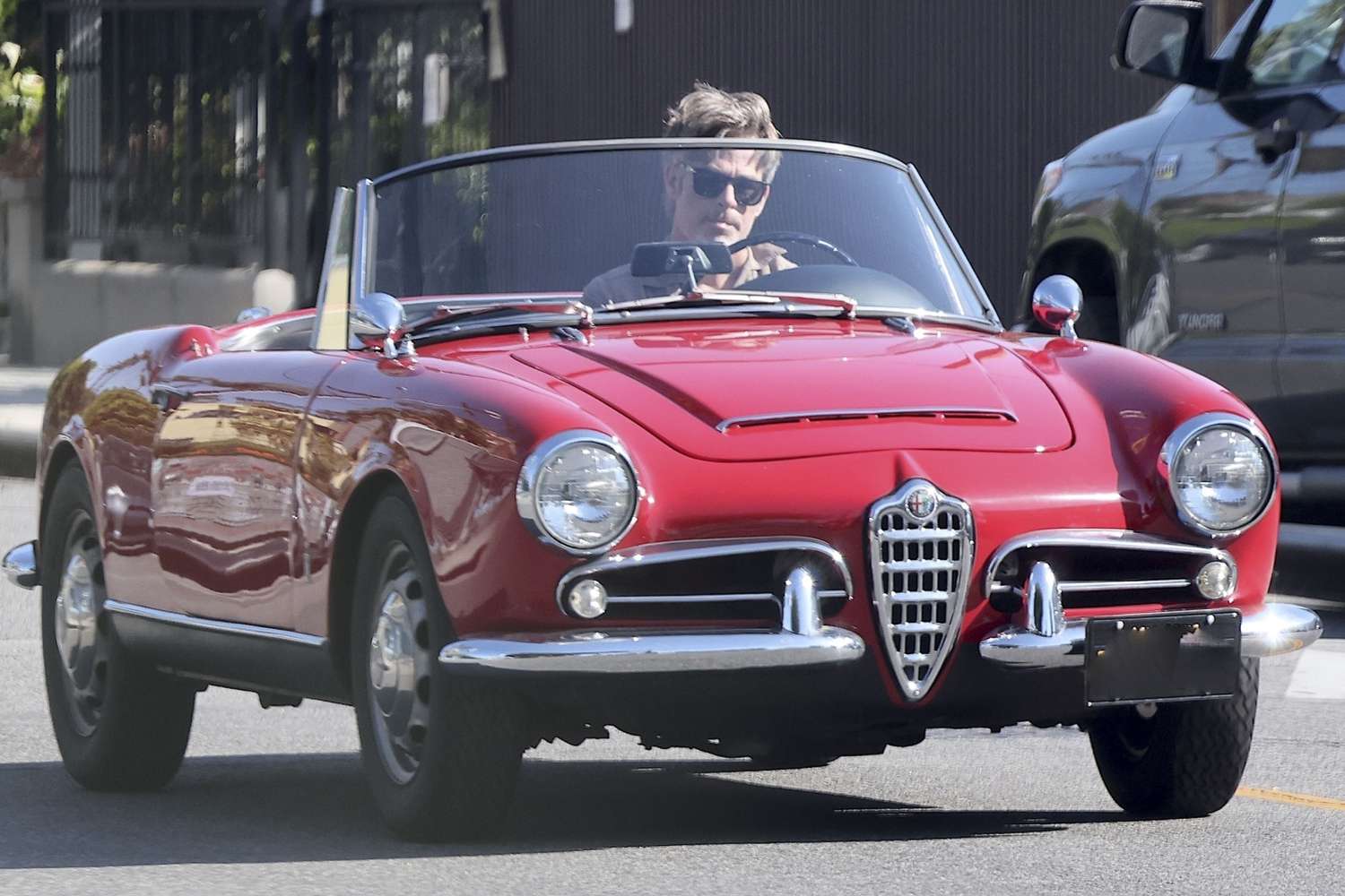 Chris Pine was seen driving his classic Alfa Romeo Giulietta Spider, a sleek Italian roadster from the late '50s.