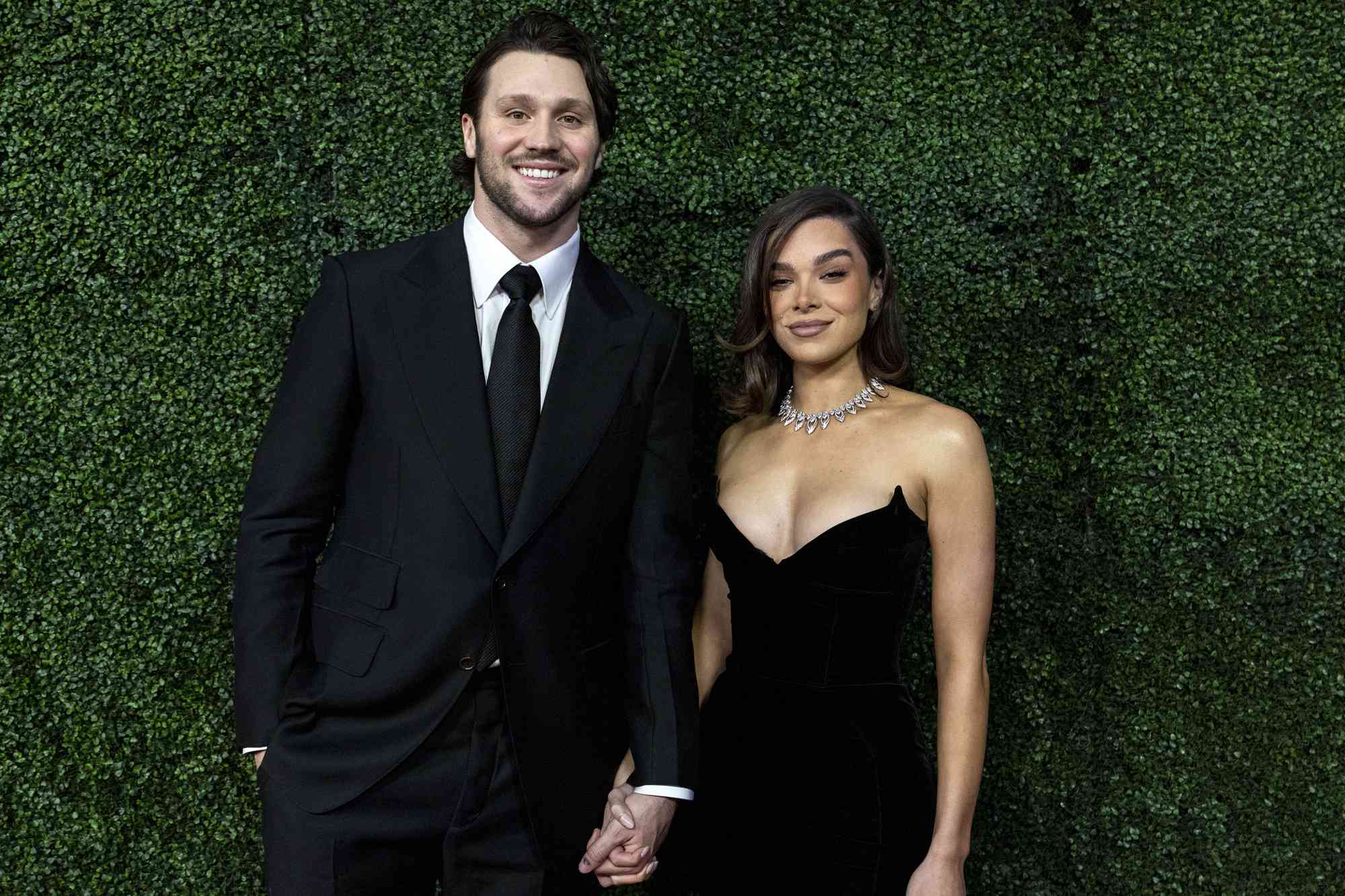 Josh Allen and Hailee Steinfeld pose for a photo on the red carpet the 14th Annual NFL Honors at Saenger Theatre on February 06, 2025 in New Orleans, Louisiana. 