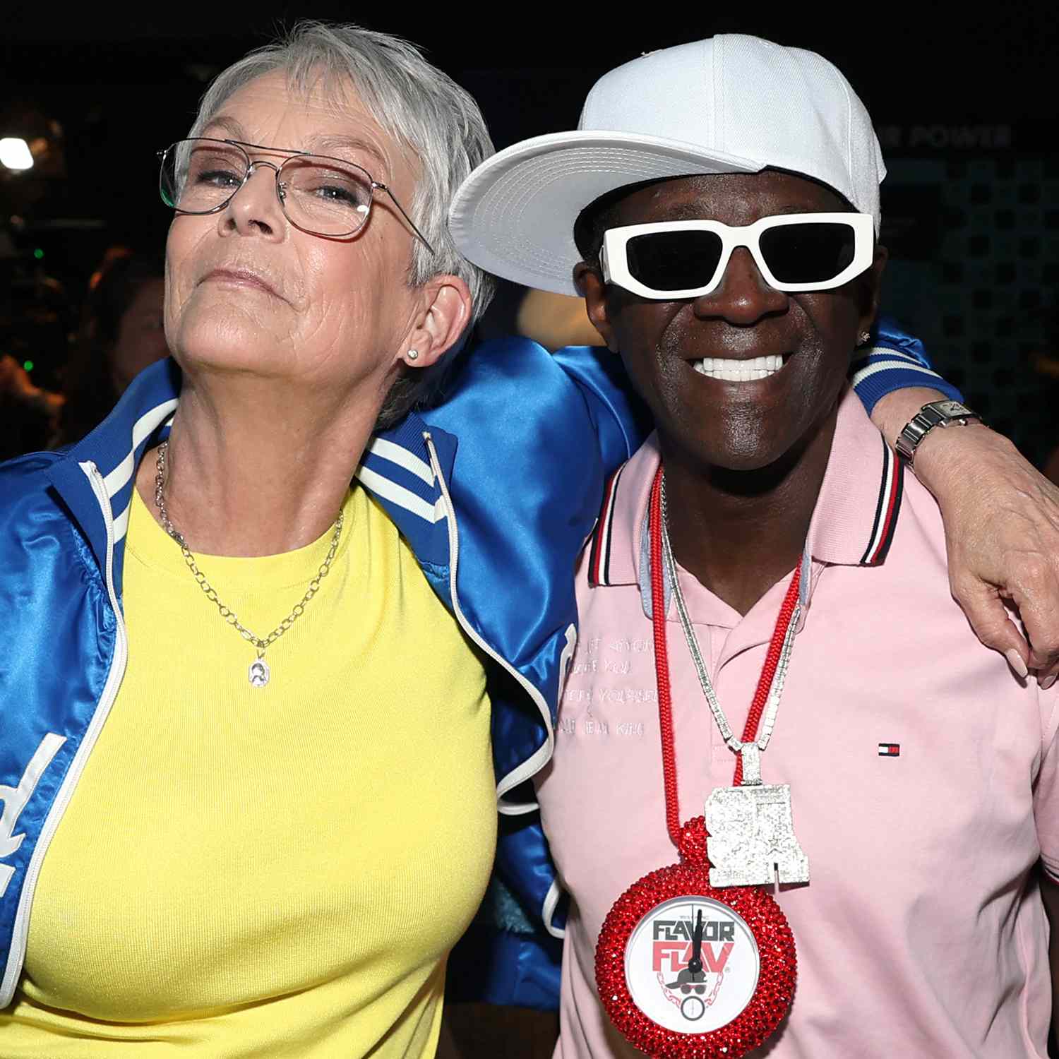 Jamie Lee Curtis and Flavor Flav attend a celebration of tennis legend Billie Jean King's star on the Hollywood Walk of Fame