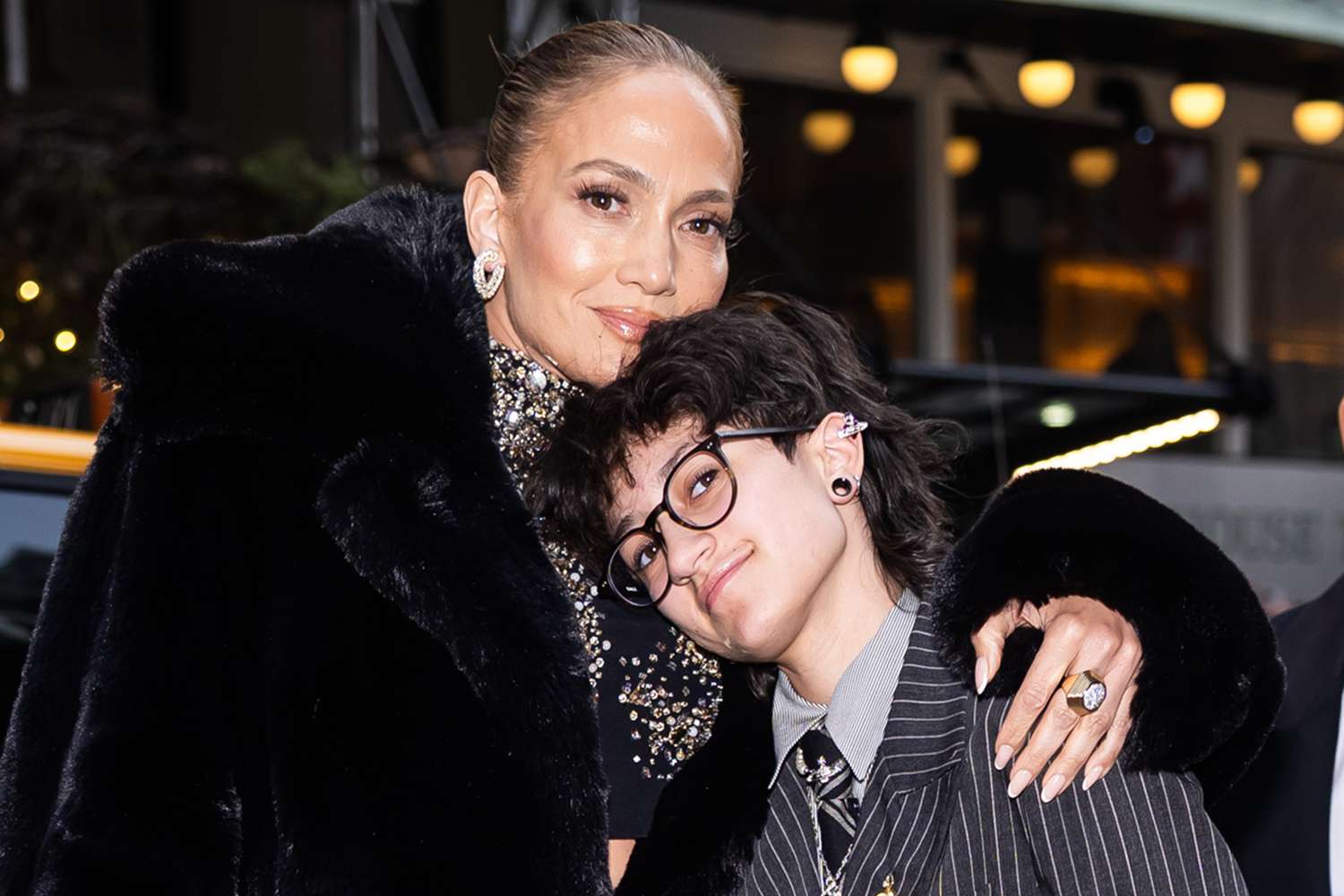 Jennifer Lopez (L) and Emme Muñiz attend "Othello" opening night