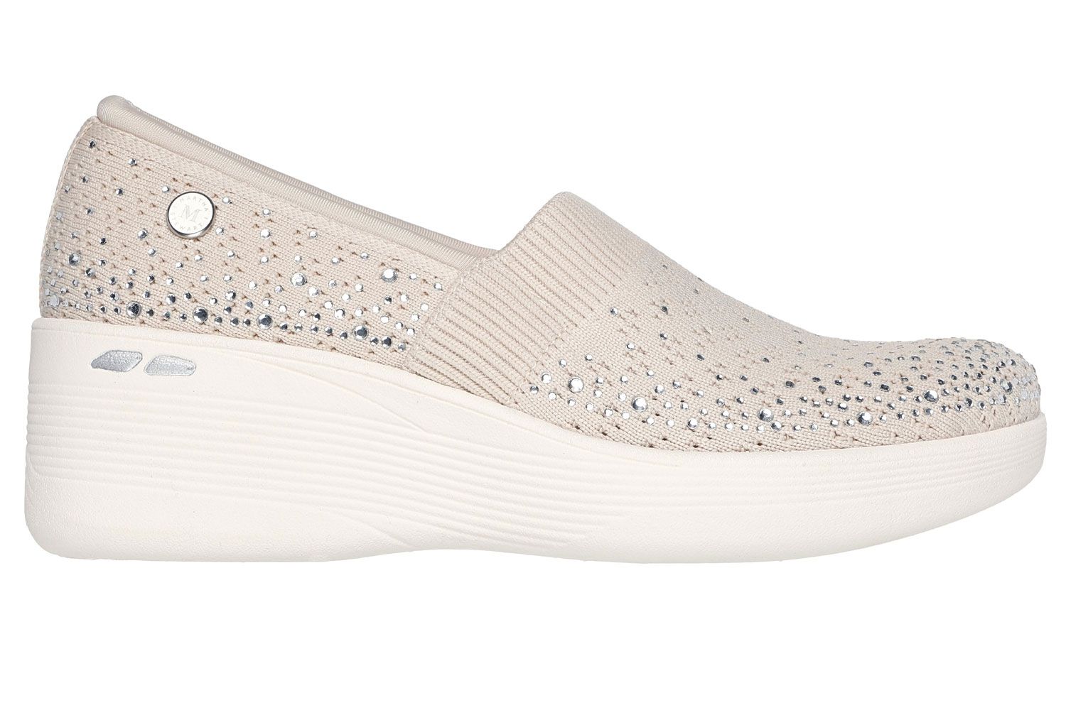Reflective wedge footwear collaboration with Martha Stewart