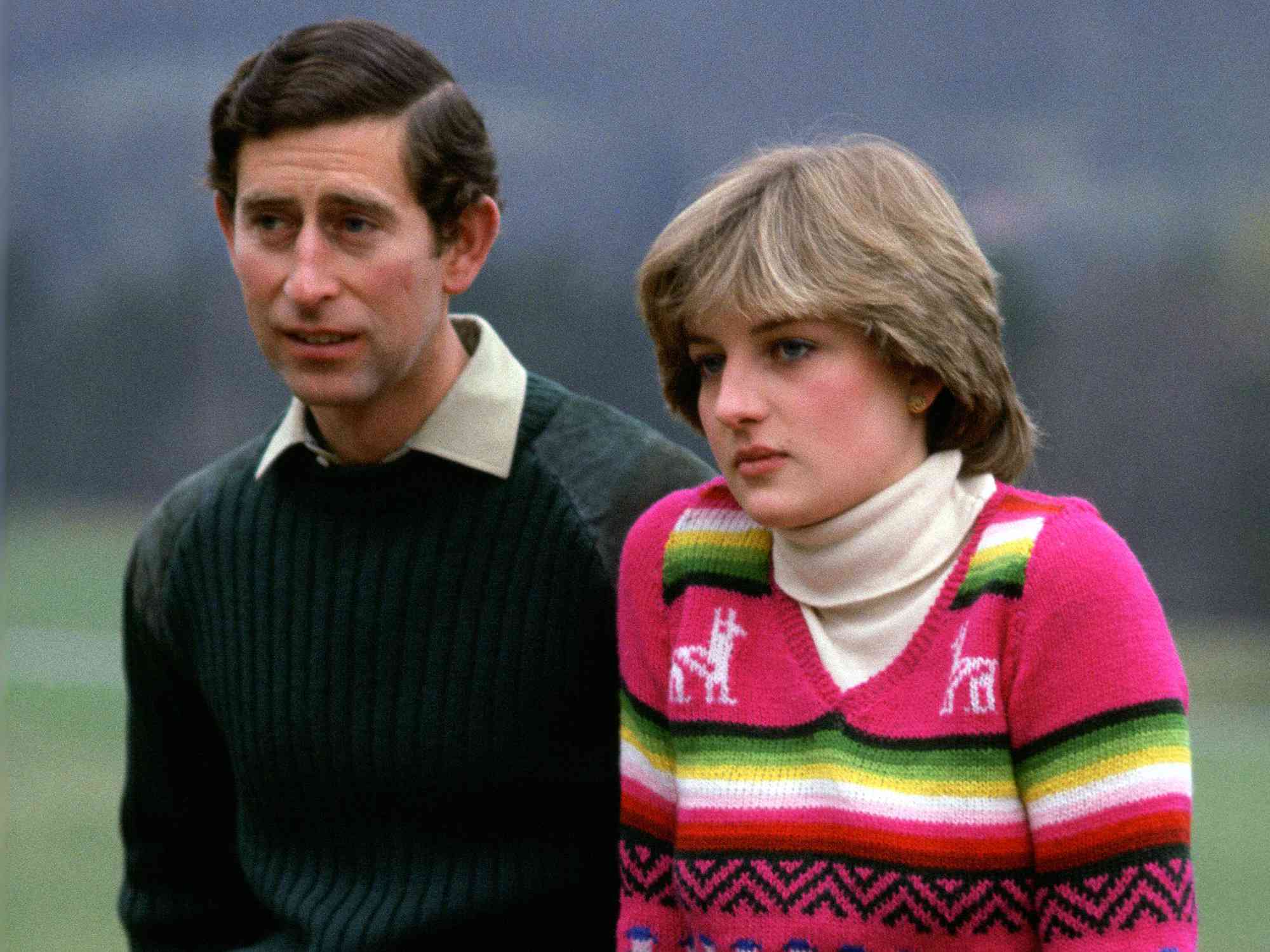Prince Charles, Prince of Wales with his fiance Lady Diana Spencer during a photocall before their wedding while staying at Craigowan Lodge on the Balmoral Estate in Scotland.