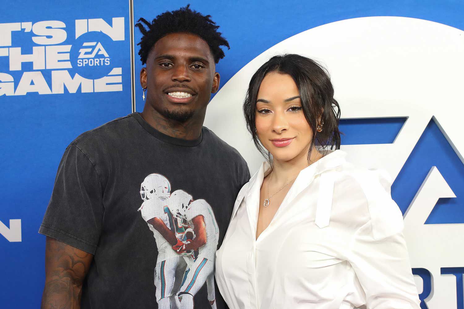 Tyreek Hill and Keeta Hill arrive at EA Sports presents The Madden Bowl at Orpheum Theater on February 07, 2025 in New Orleans, Louisiana.